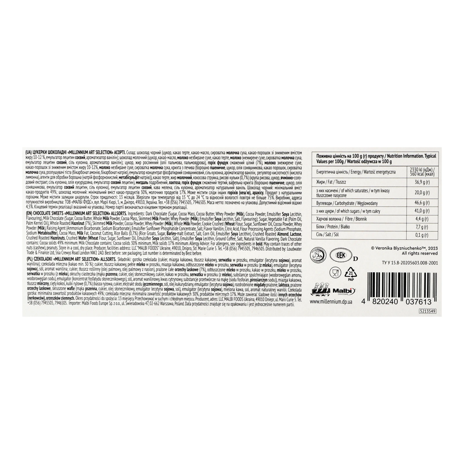 Цукерки Millennium Art Selection шоколадні асорті 145г Фото №:3