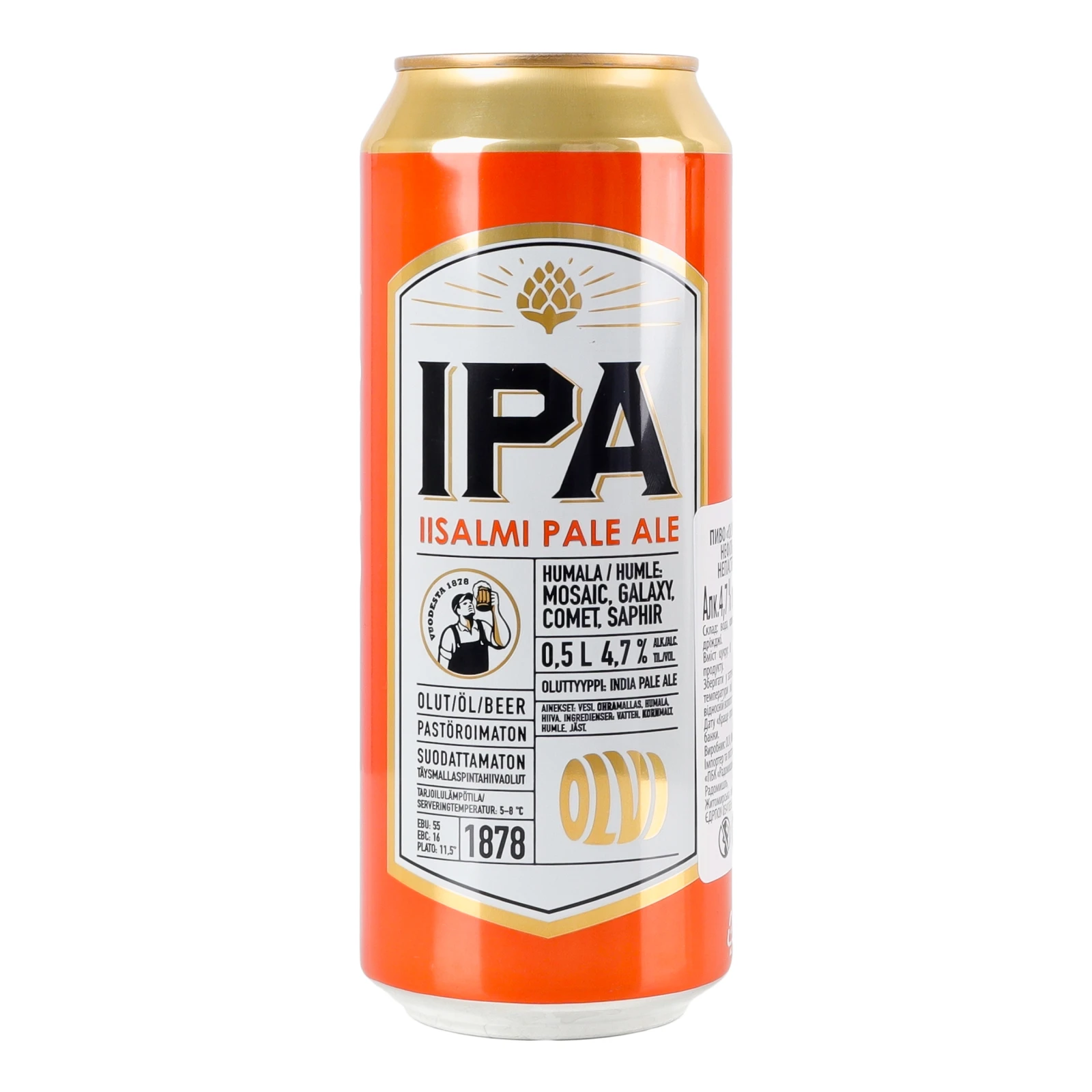 Пиво Olvi IPA світле нефільтроване непастеризоване 4.7% 0.5л Фото №:1