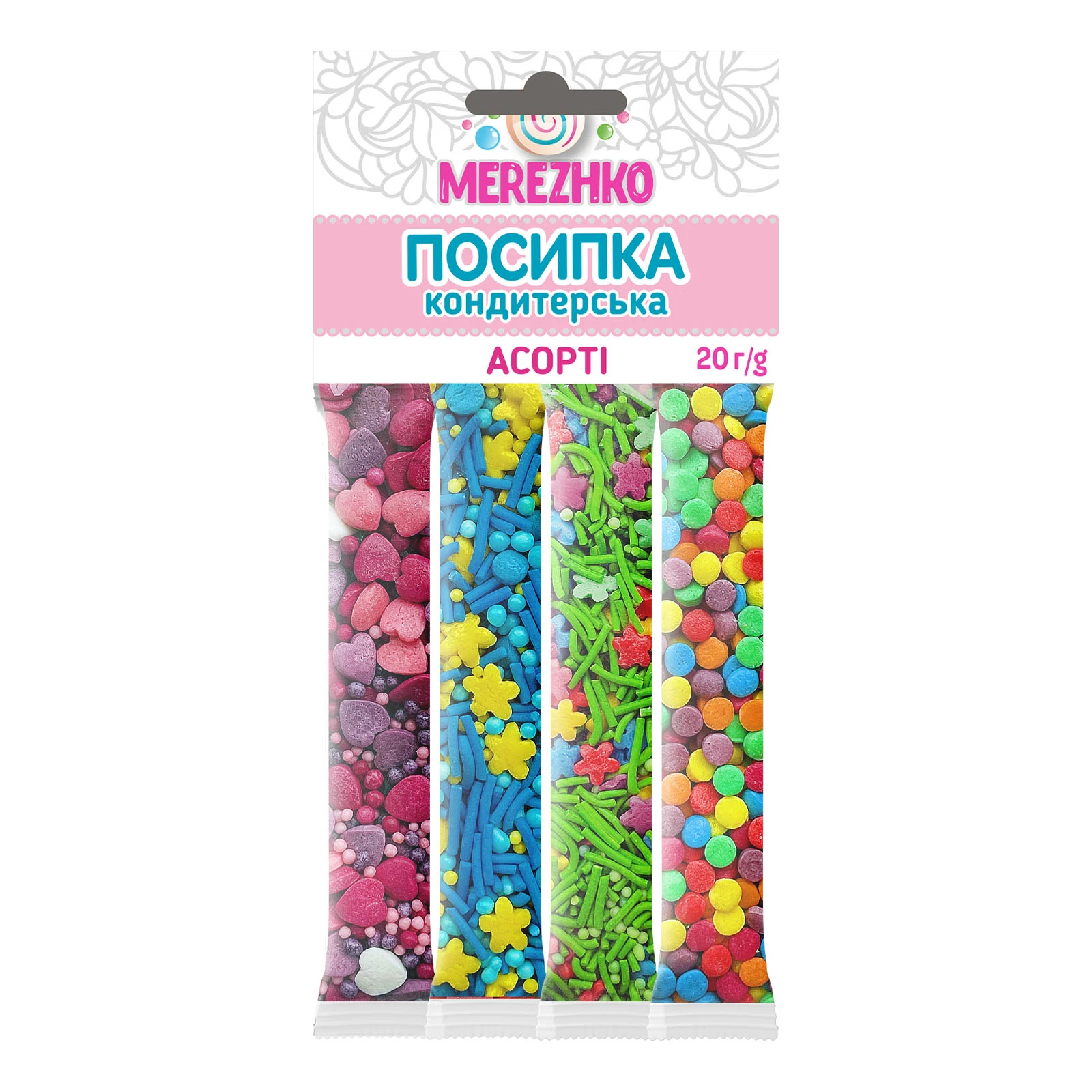Посипка кондитерська Merezhko 20г асорті Фото навігації №:1