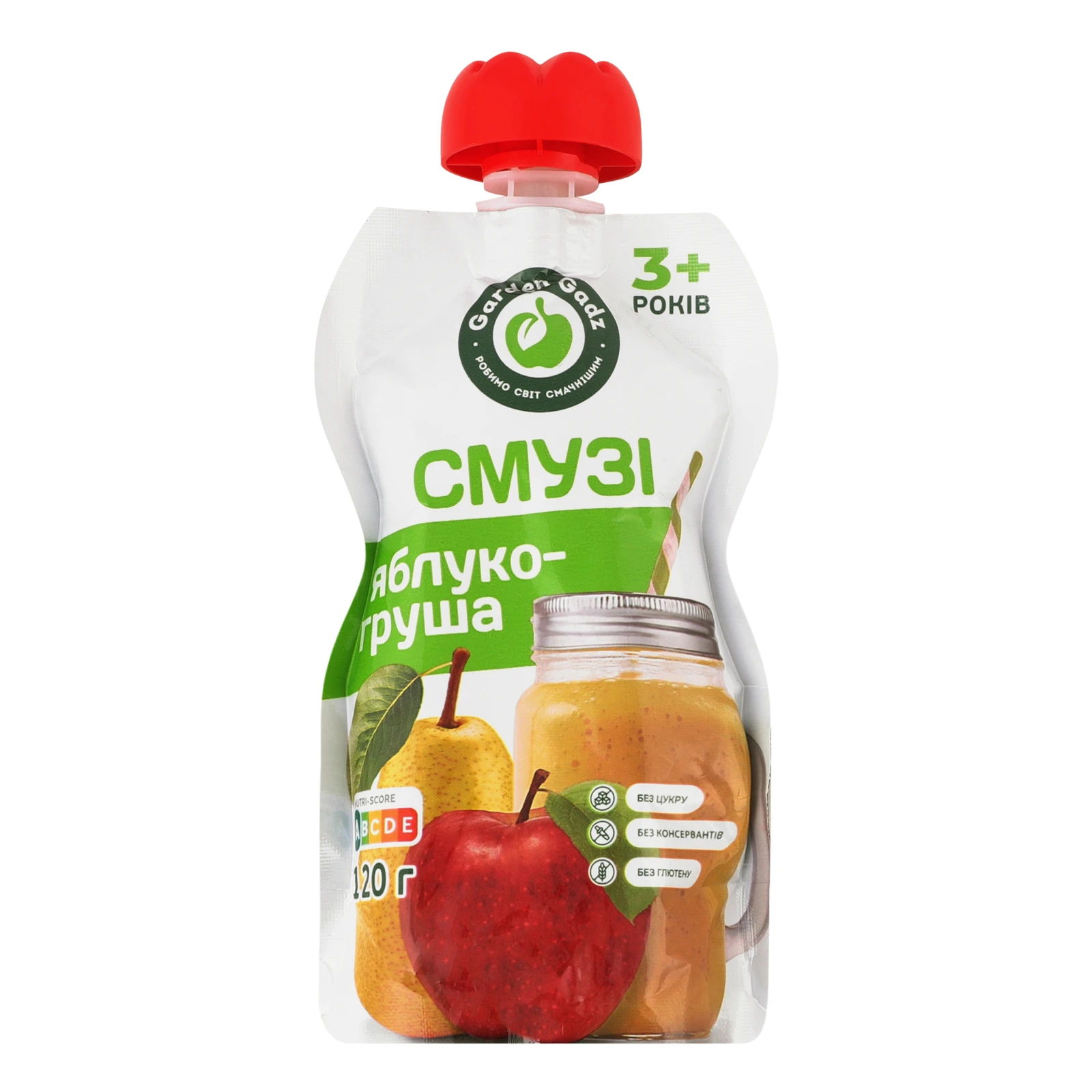 Пюре Garden Gadz фруктове гомогенізоване стерилізоване Смузі Яблуко-груша від 3-х років 120г Фото №:1