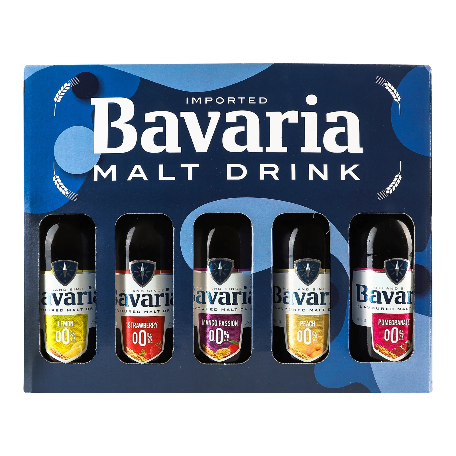 Набір пива Bavaria 0,33л*5шт 0% Peach+Strawberry+Mango Passion+Pomagranate+Lemon б/алк к/у Новинка Фото №:1