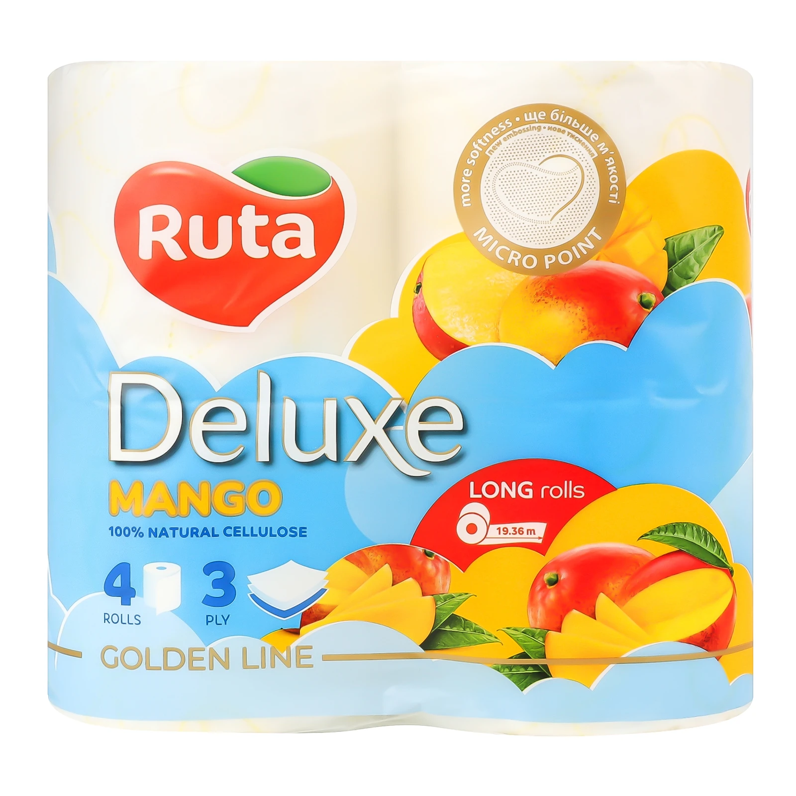 Папір туалетний Ruta Deluxe Mango 3-х шаровий 4шт/уп Фото навігації №:1