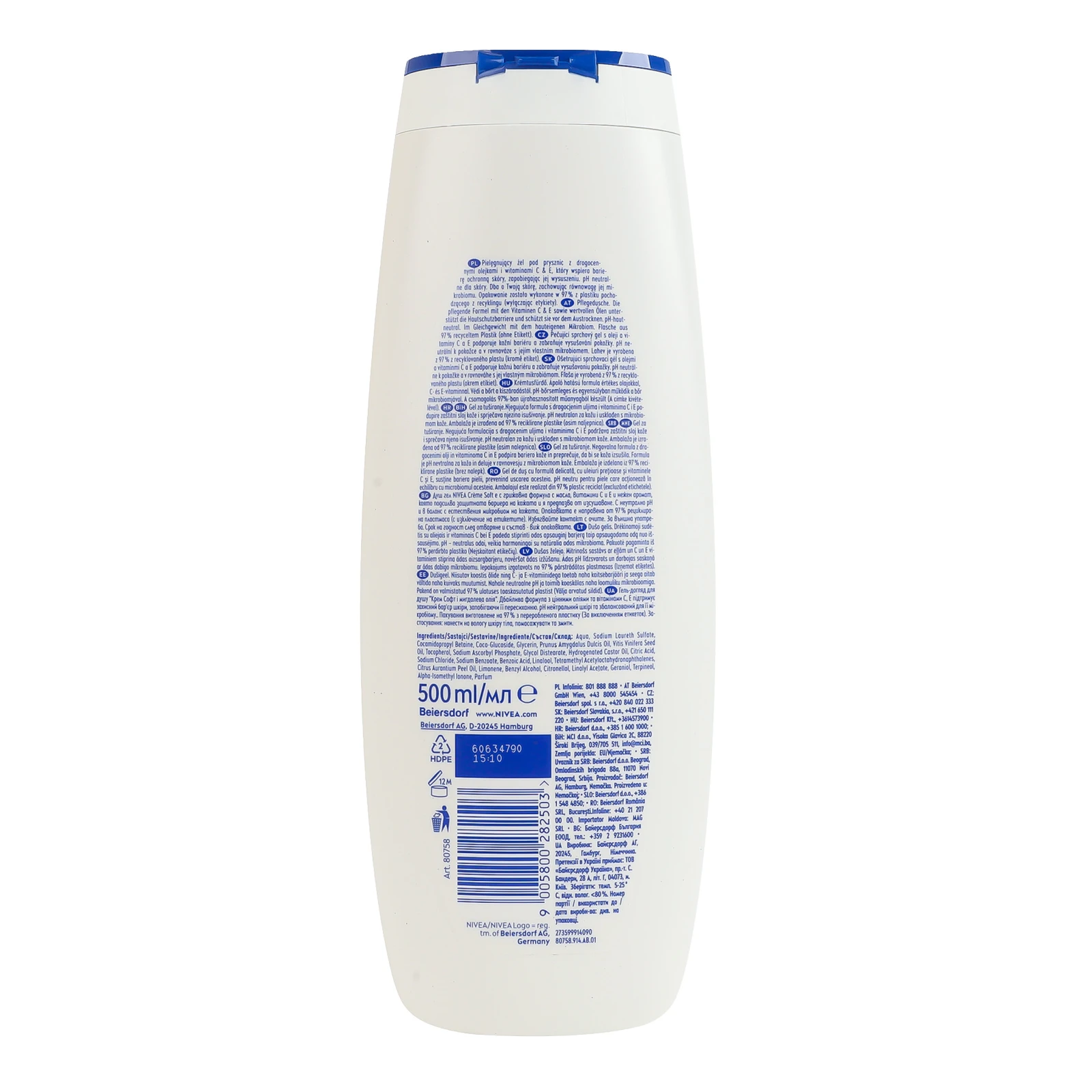 Гель-догляд для душу Nivea Creme Soft&almond oil 500мл фото 2