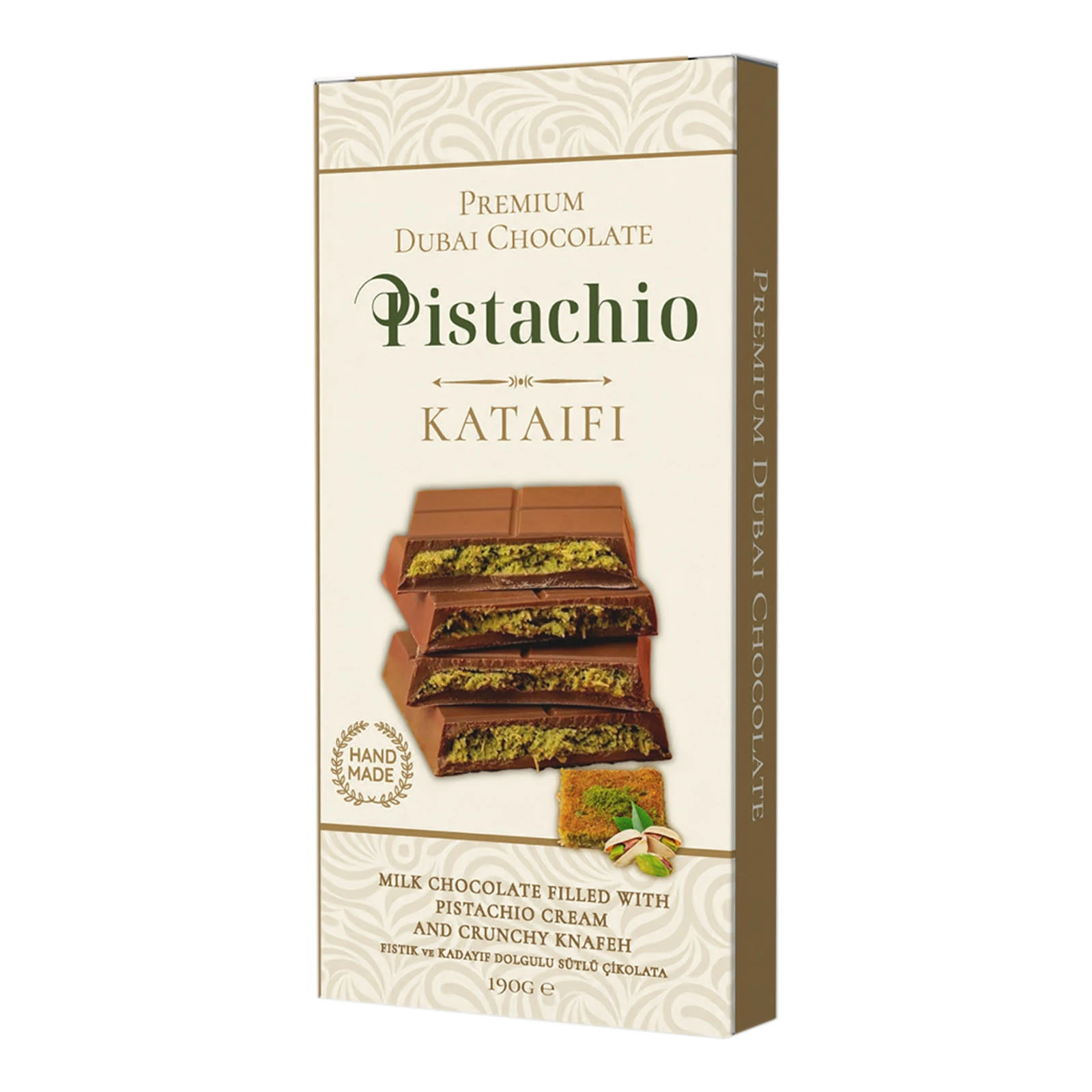 Шоколад Premium Dubai Chocolate молочний з кадаїфом і фісташковим кремом 190г Фото №:1