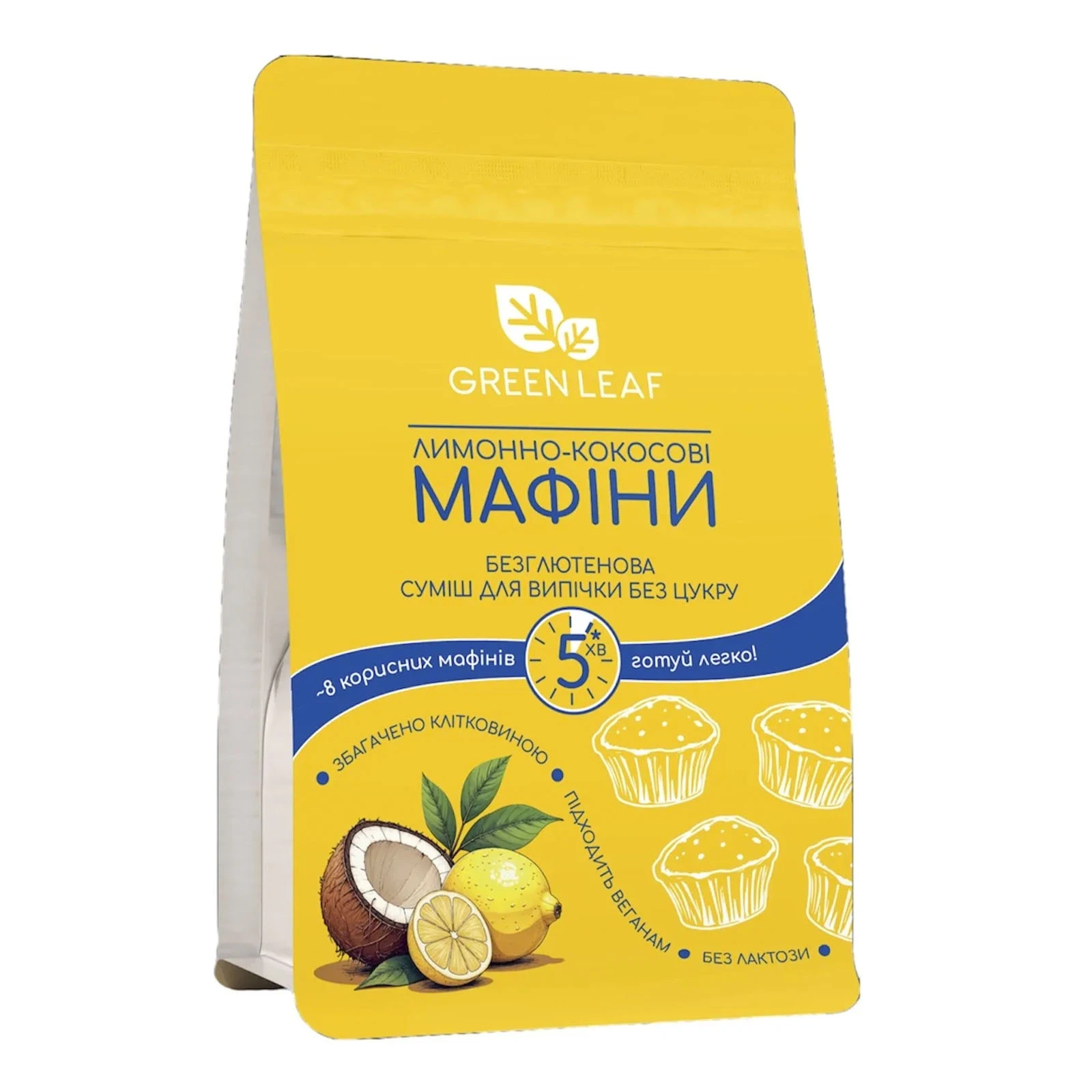 Суміш для випічки Green Leaf 300г Мафіни лимонно-кокосові без цукру Фото навігації №:1