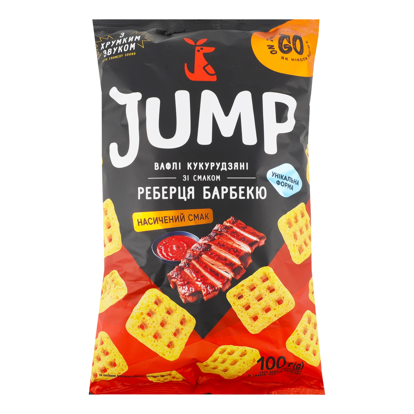 Снеки Jump 100г вафлі кукурудзяні Реберця барбекю Новинка Фото №:1
