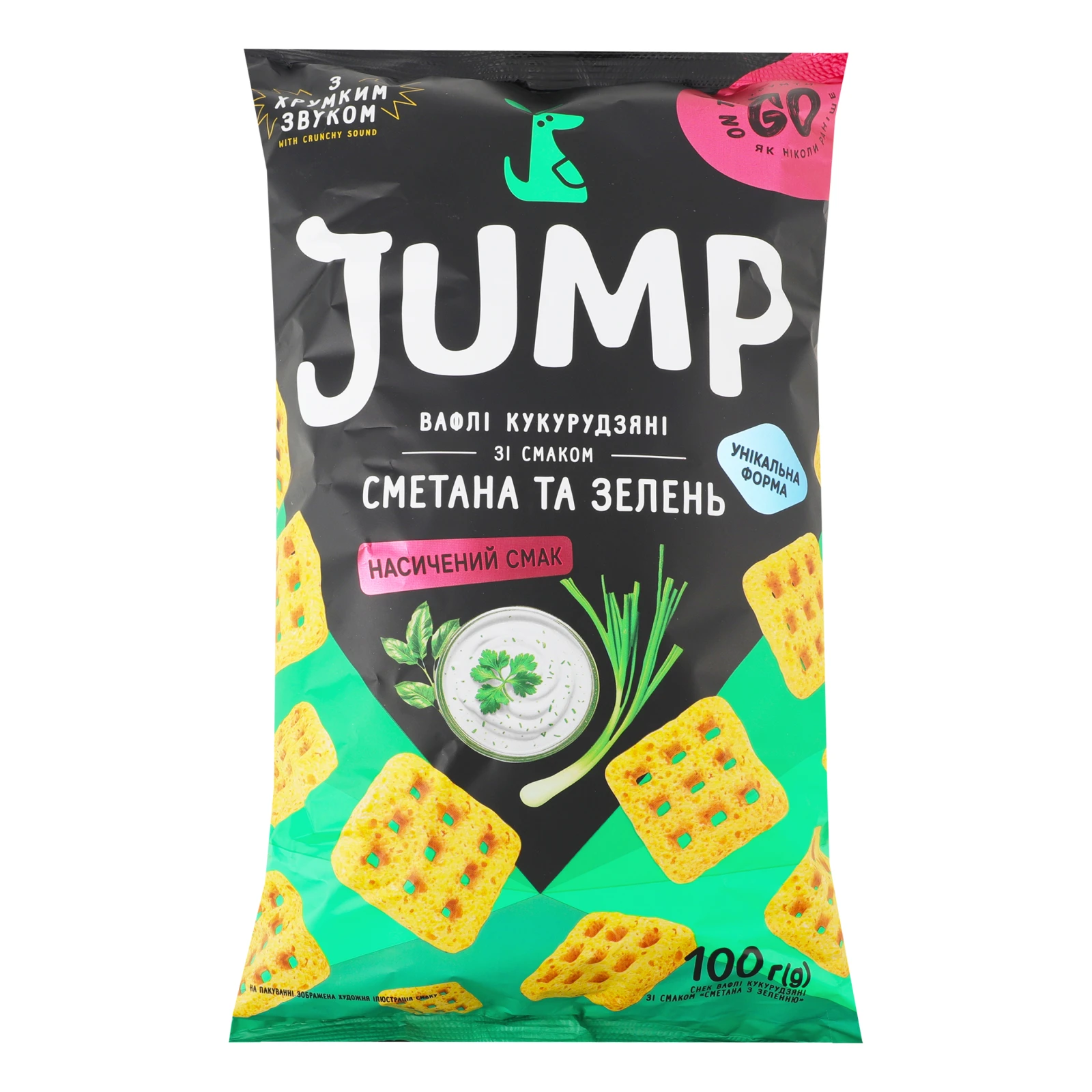 Снеки Jump 100г вафлі кукурудзяні Сметана та зелень Новинка Фото №:1