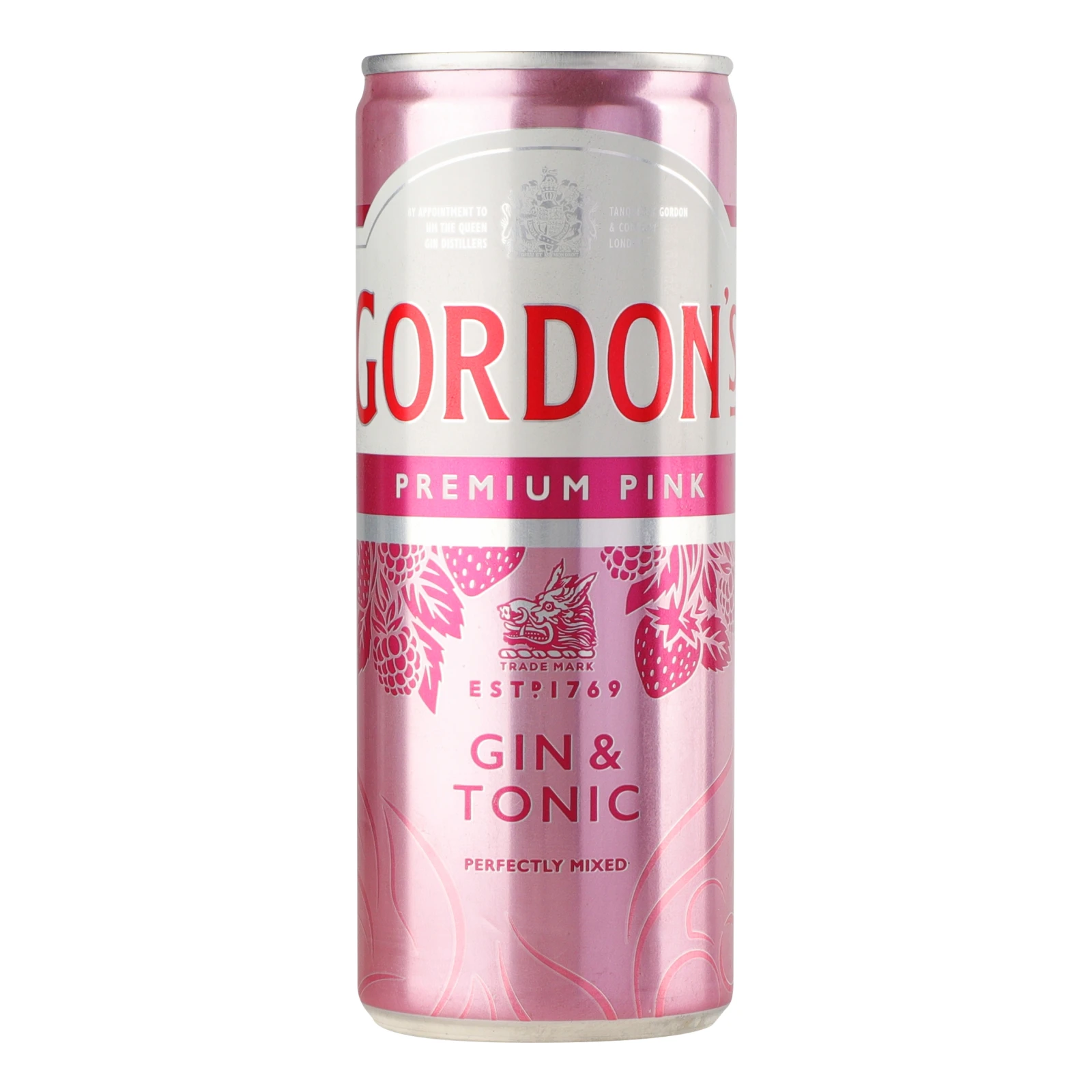 Напій слабоалкогольний Gordon's Gin&Tonic Premium Pink з джином і тоніком газований 6.4% 0.25л Фото навігації №:1