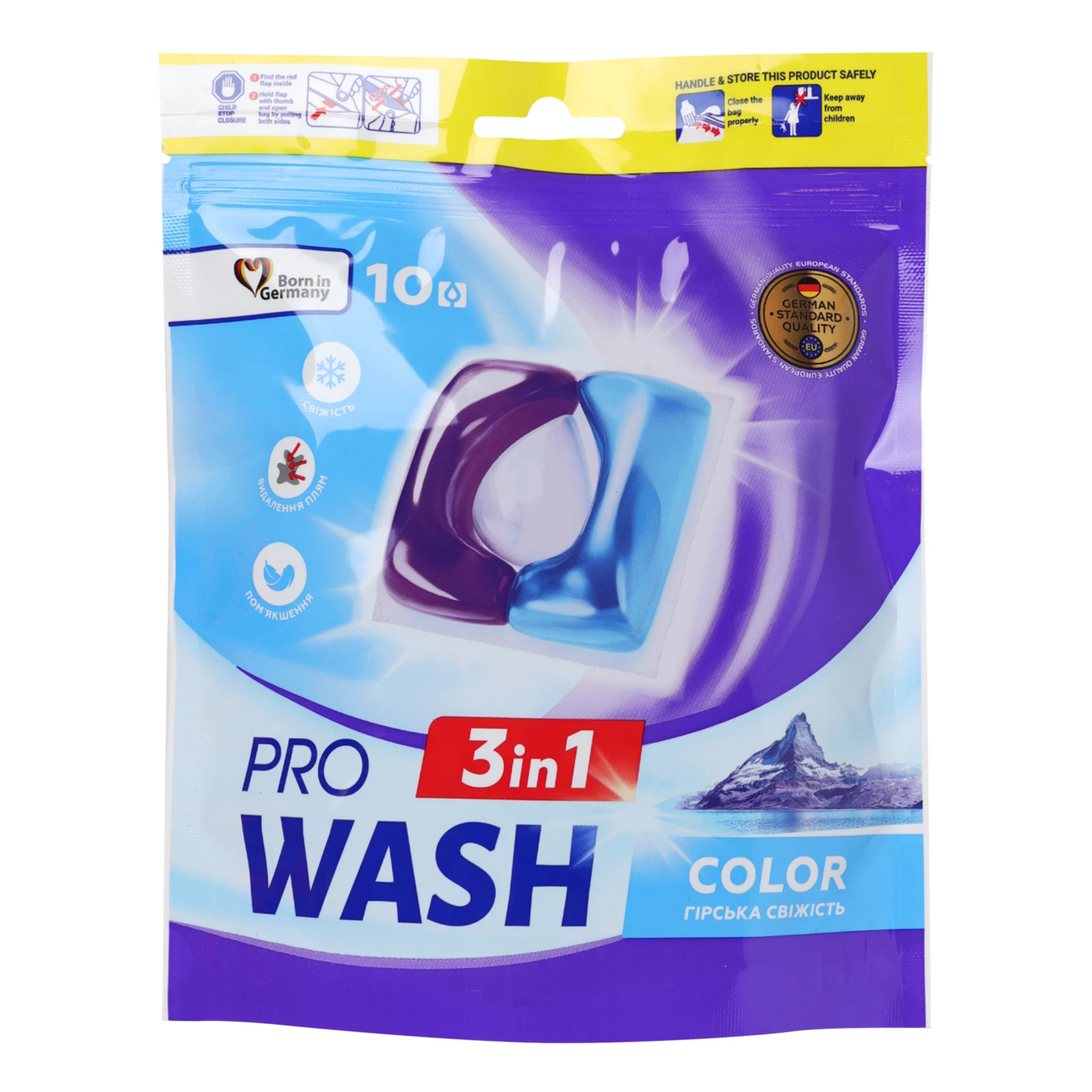 Капсули ProWash 10шт*15г для прання 3в1 Color Гірська свіжість Фото навігації №:1
