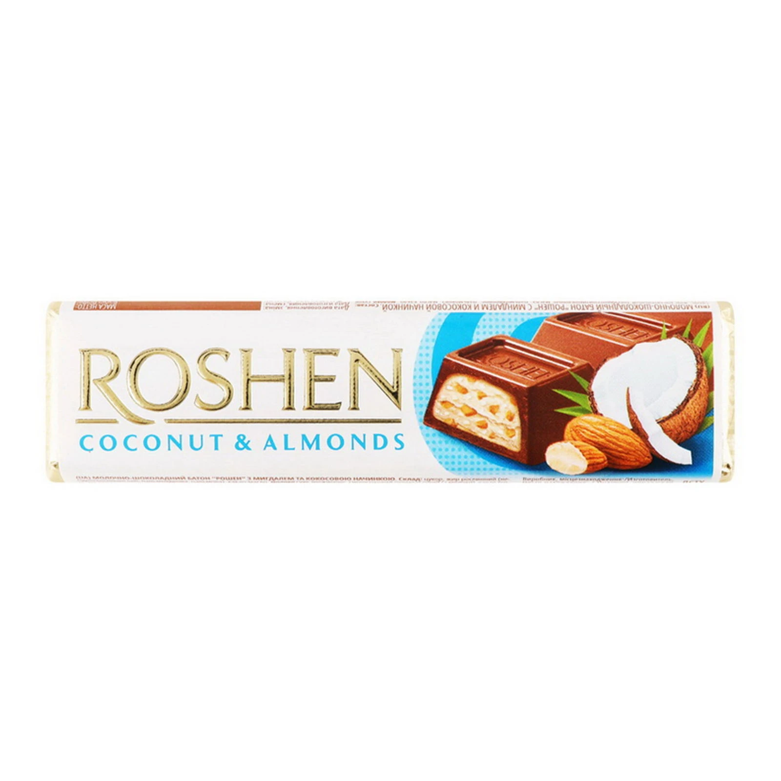 Батончик Roshen молочно-шоколадний з мигдалем та кокосовою начинкою 38г Фото №:1
