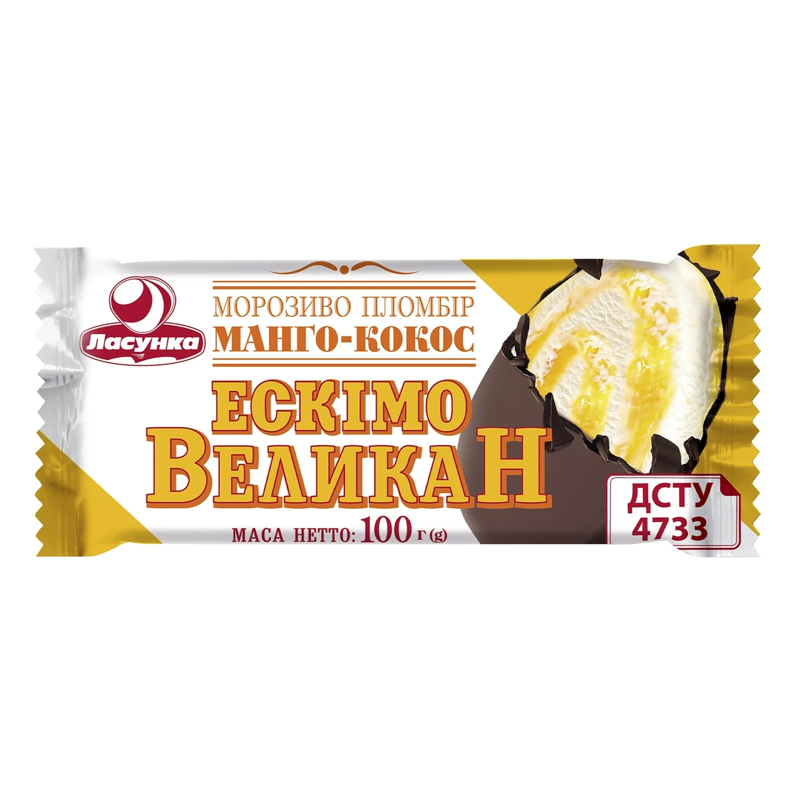Морозиво Ласунка ВеликаН пломбір манго-кокос ескімо 100г Фото навігації №:1