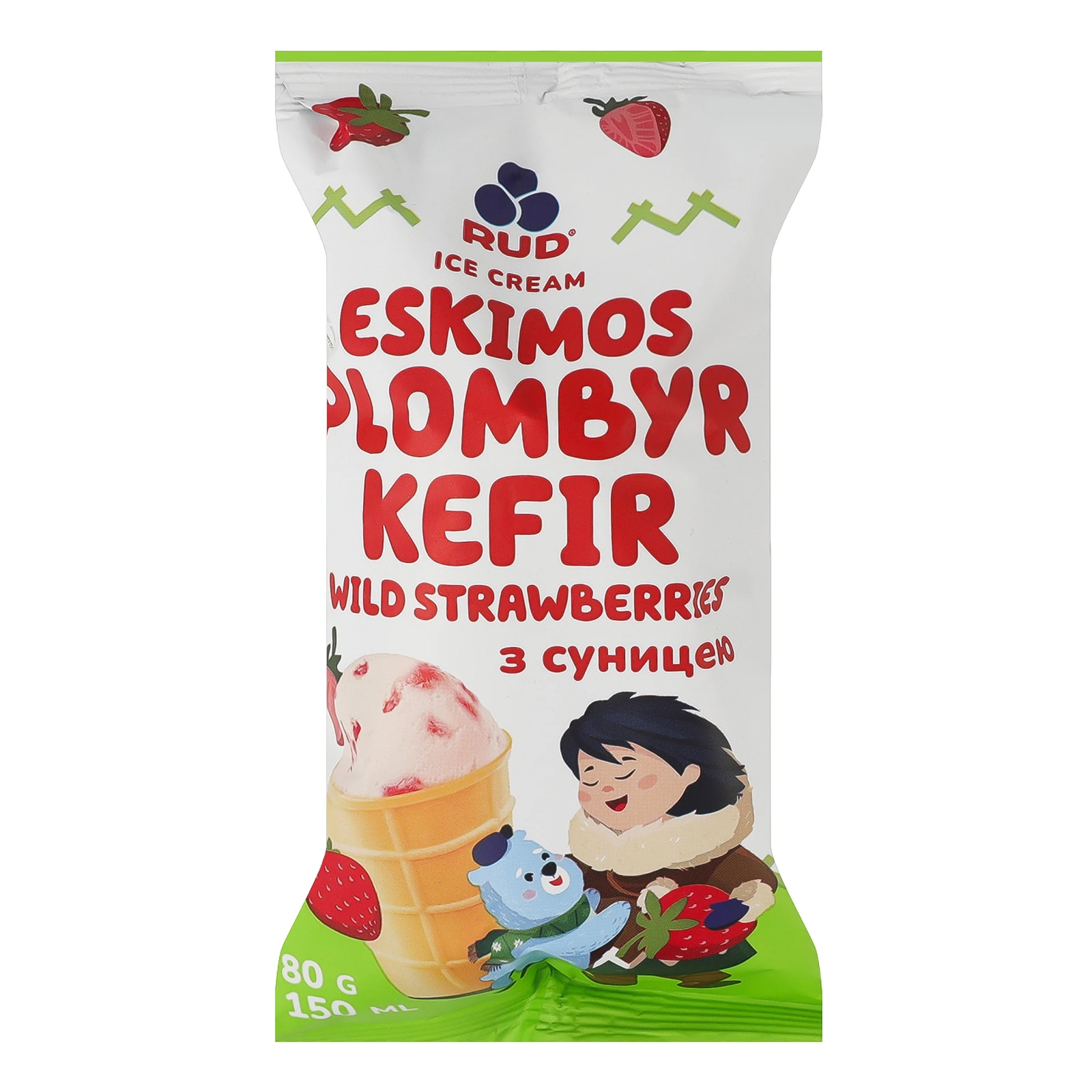 Морозиво Rud Ескімос пломбір-кефір з суницею 80г Фото №:1