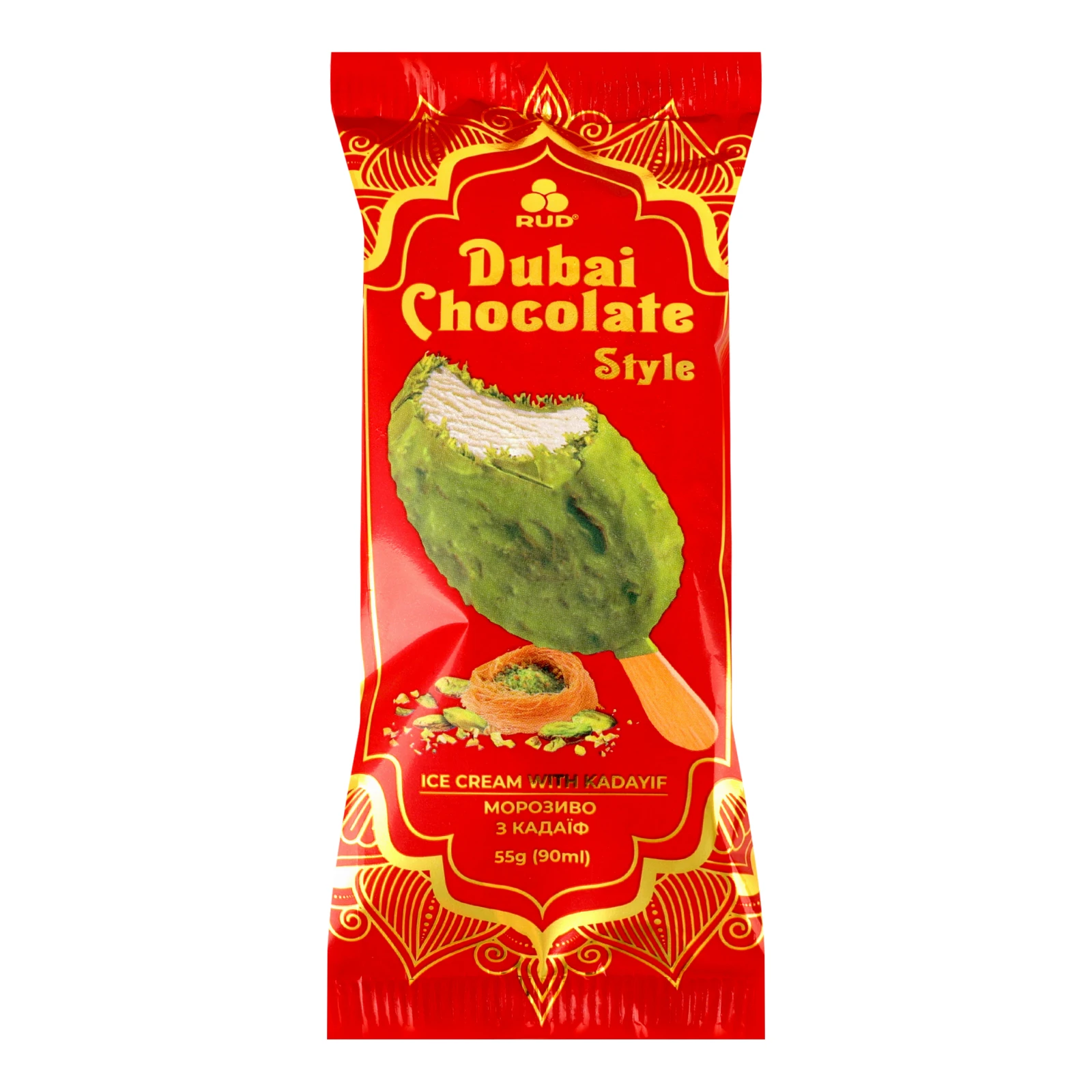 Морозиво Rud Dubai chocolate style пломбір з кадаїф ескімо 55г Фото №:1