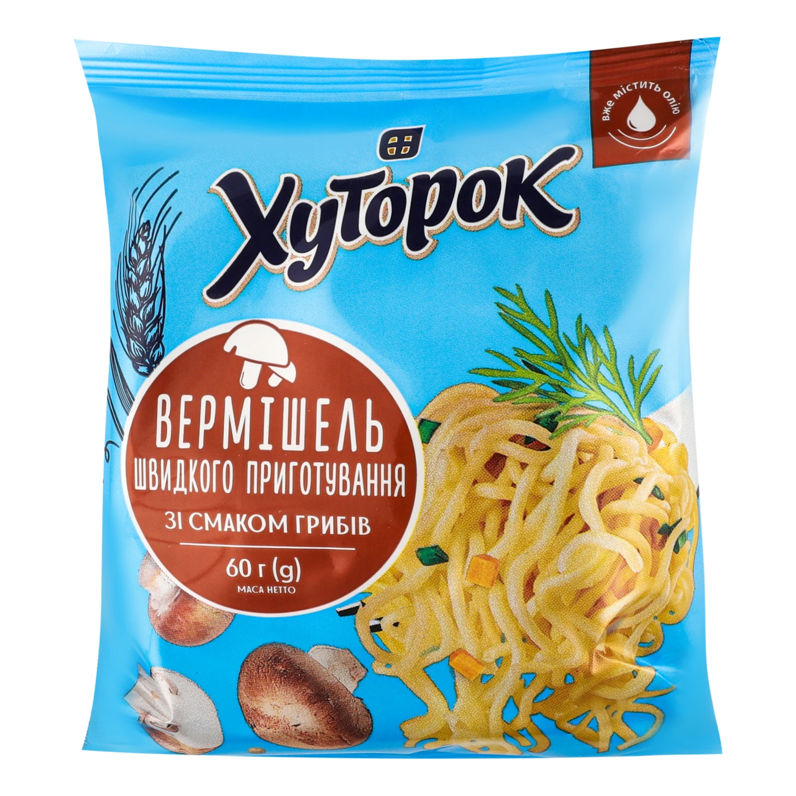 Вермішель Хуторок швидкого приготування зі смаком грибів 60г Фото №:1