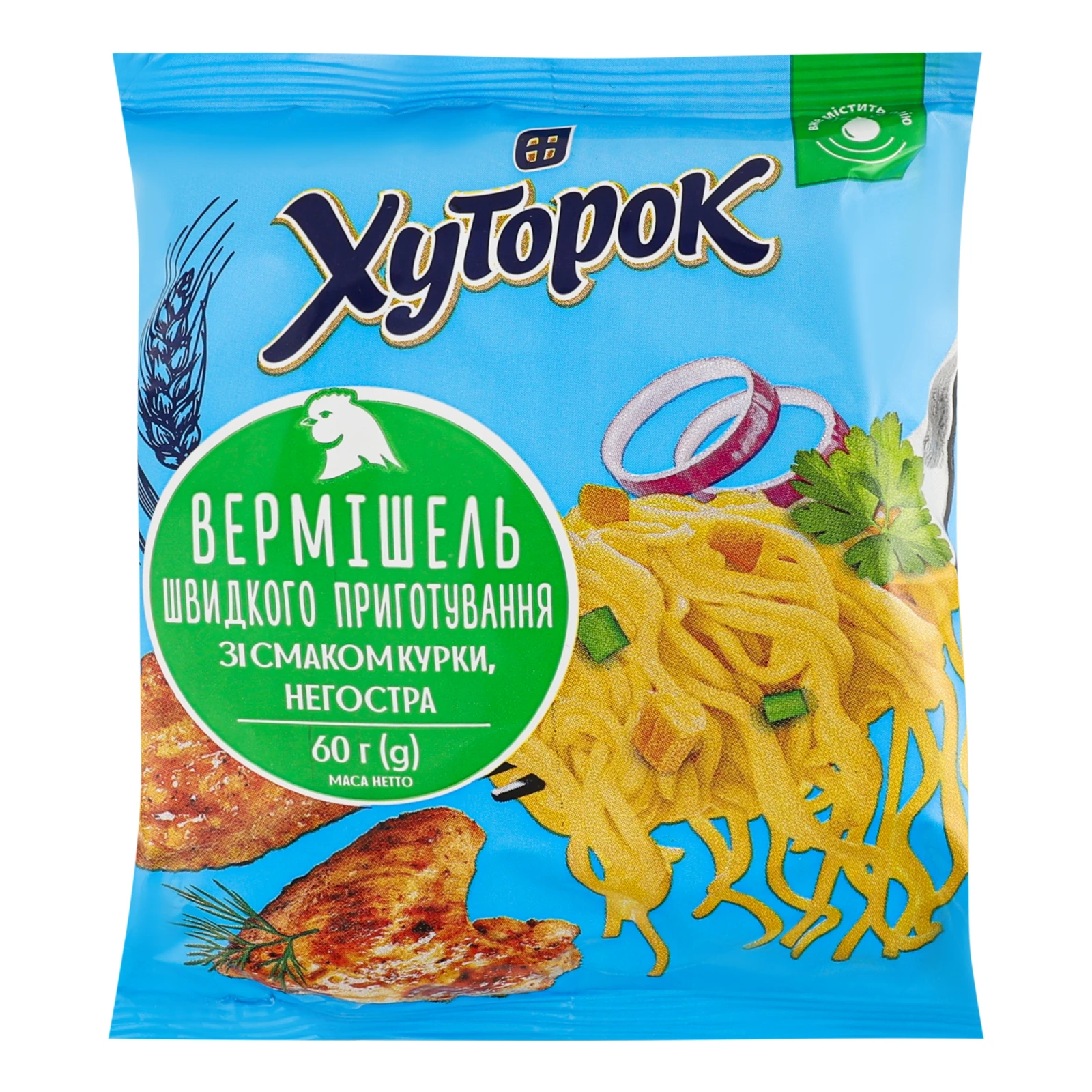 Вермішель швидкого приготування Хуторок зі смаком курки негостра 60г Фото №:1