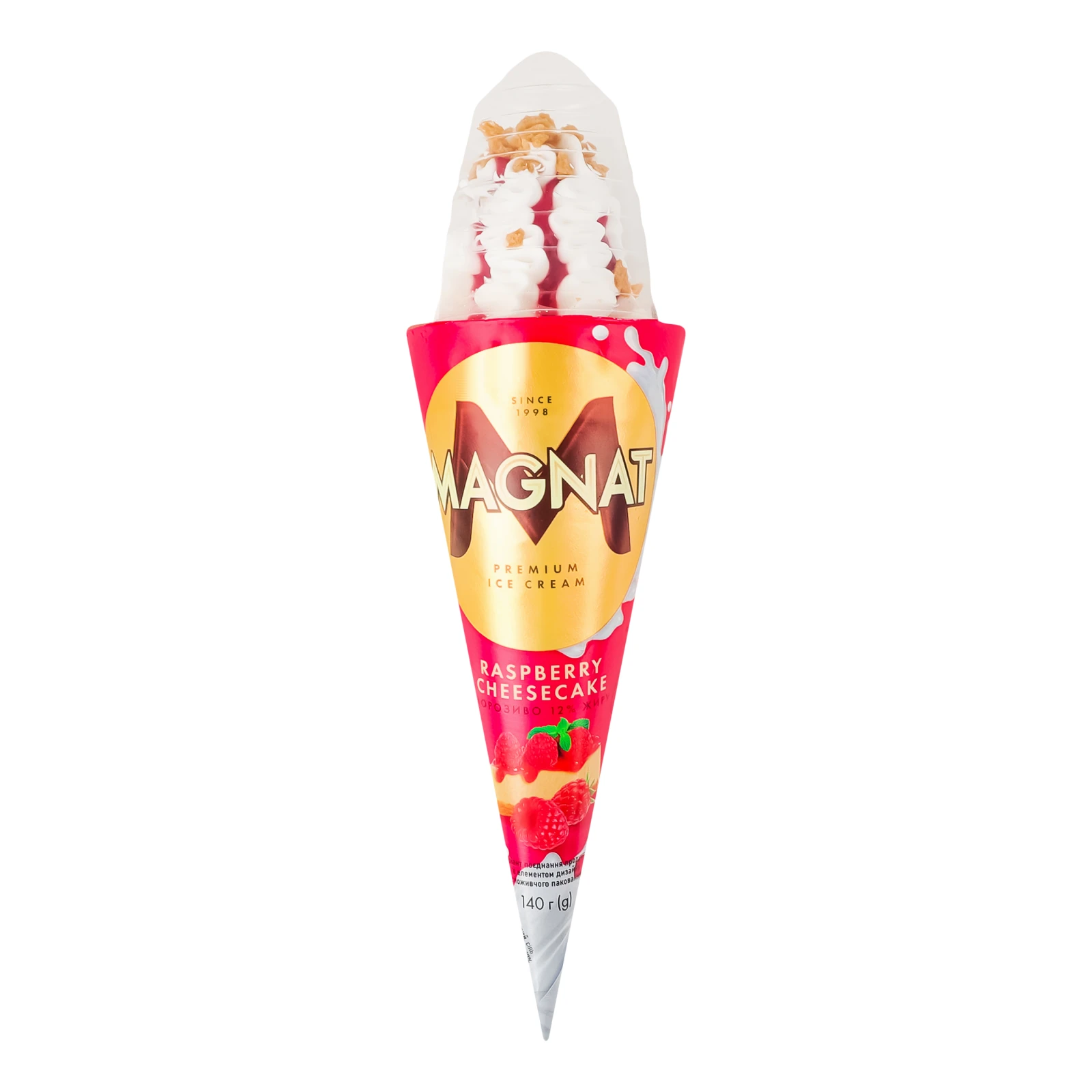 Морозиво Magnat Малиновий чизкейк у вафельному ріжку 12% 140г Фото №:1
