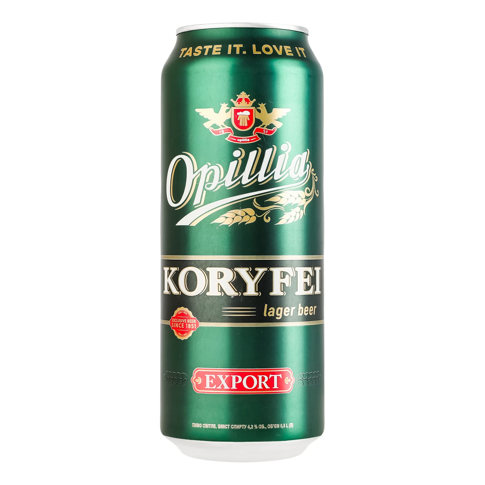 Пиво Opillia Export Koryfei світле пастеризоване 4.2% 0.5л Фото №:1