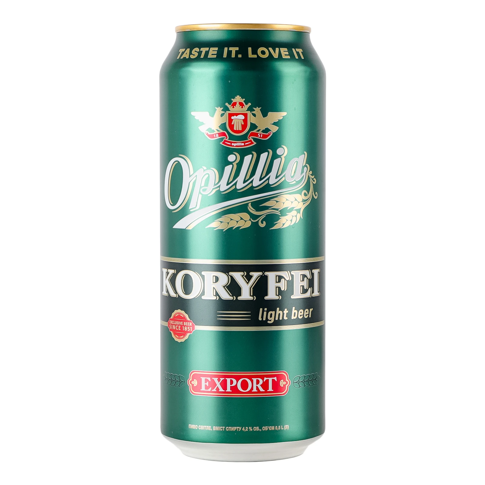 Пиво Opillia Export Koryfei світле пастеризоване 4.2% 0.5л Фото навігації №:1