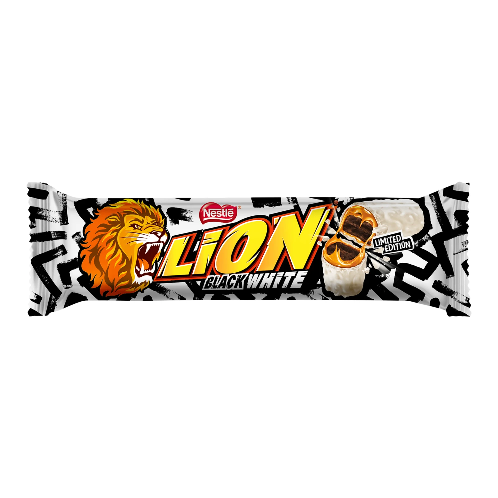 Батончик Lion Black&White зі смаком брауні, м'якою карамеллю та пшеничними кріпсами, вкритий білою глазур'ю 42г Фото №:1