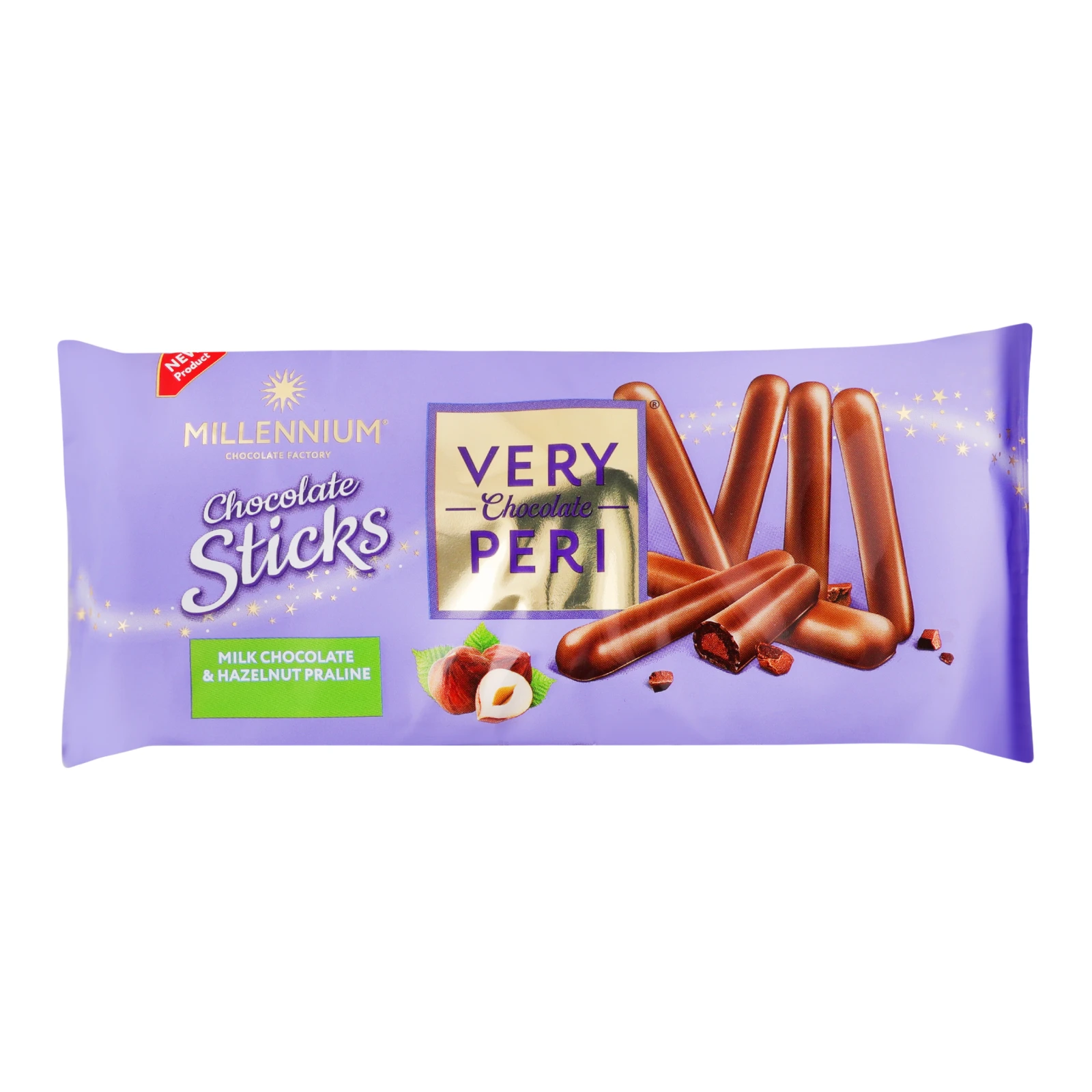 Трубочки вафельні Millennium Very Peri Chocolate sticks злакові в молочному шоколаді з начинкою праліне 80г Фото №:1