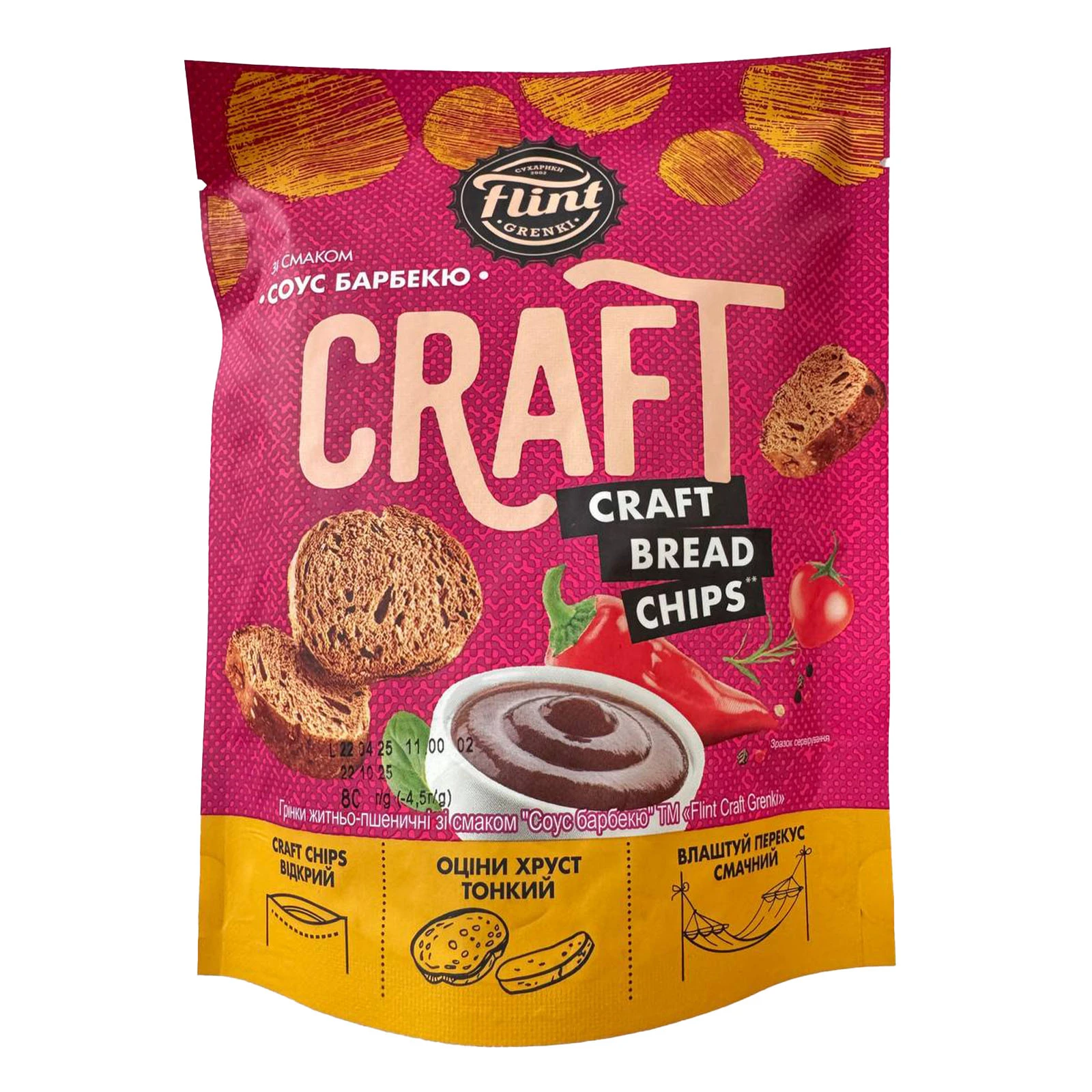 Грінки Flint Craft Grenki житньо-пшеничні зі смаком Соус барбекю 80г Фото навігації №:1