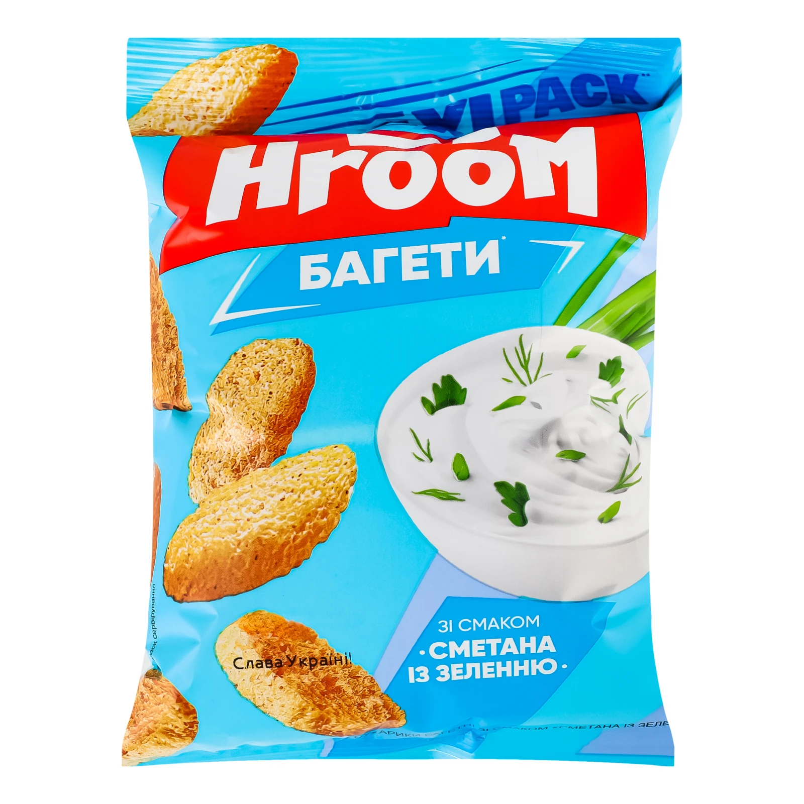 Сухарики Hroom багетні зі смаком Сметана із зеленню 100г