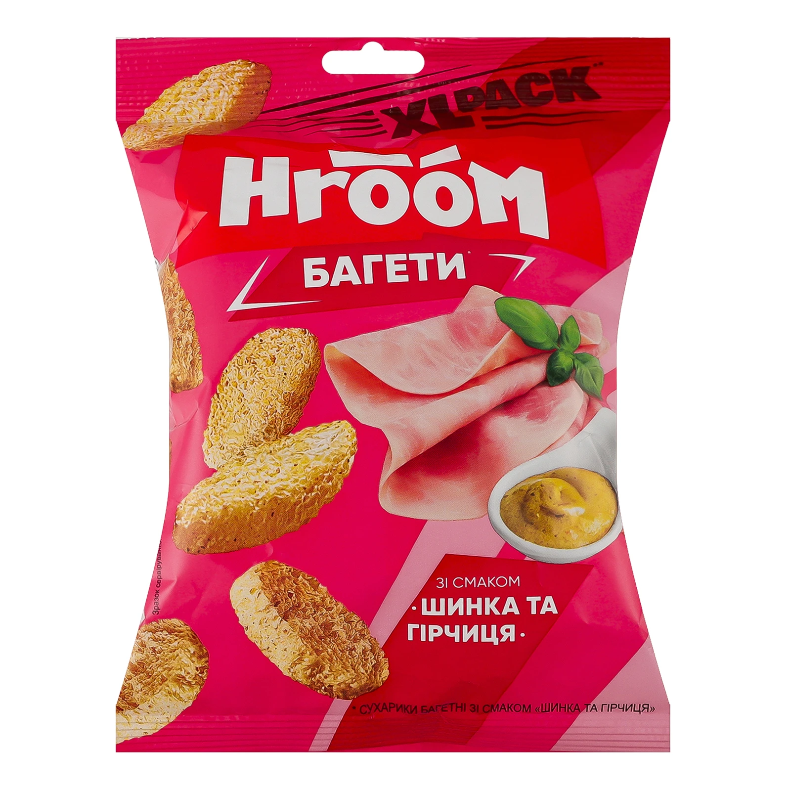 Сухарики Hroom багетні зі смаком Шинка та гірчиця 100г Фото навігації №:1