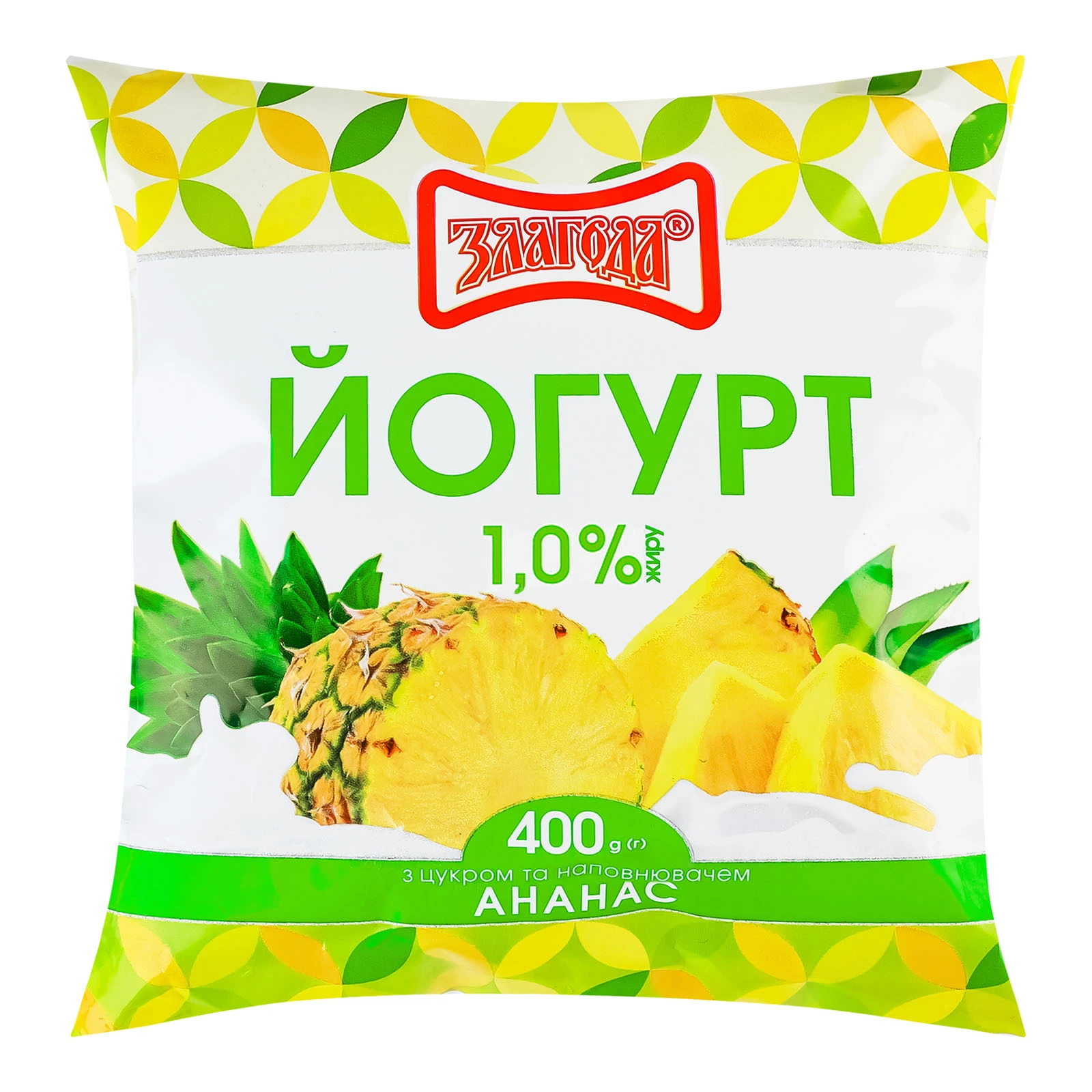 Йогурт Злагода 400г 1,0% ананас п/е Фото навігації №:1