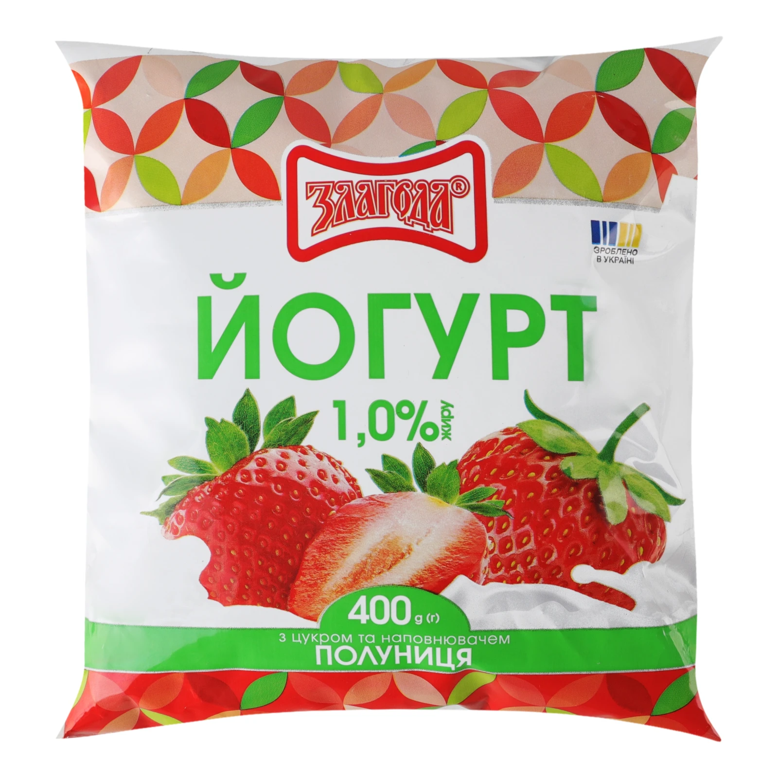 Йогурт Злагода 400г 1,0% полуниця п/е Фото №:1
