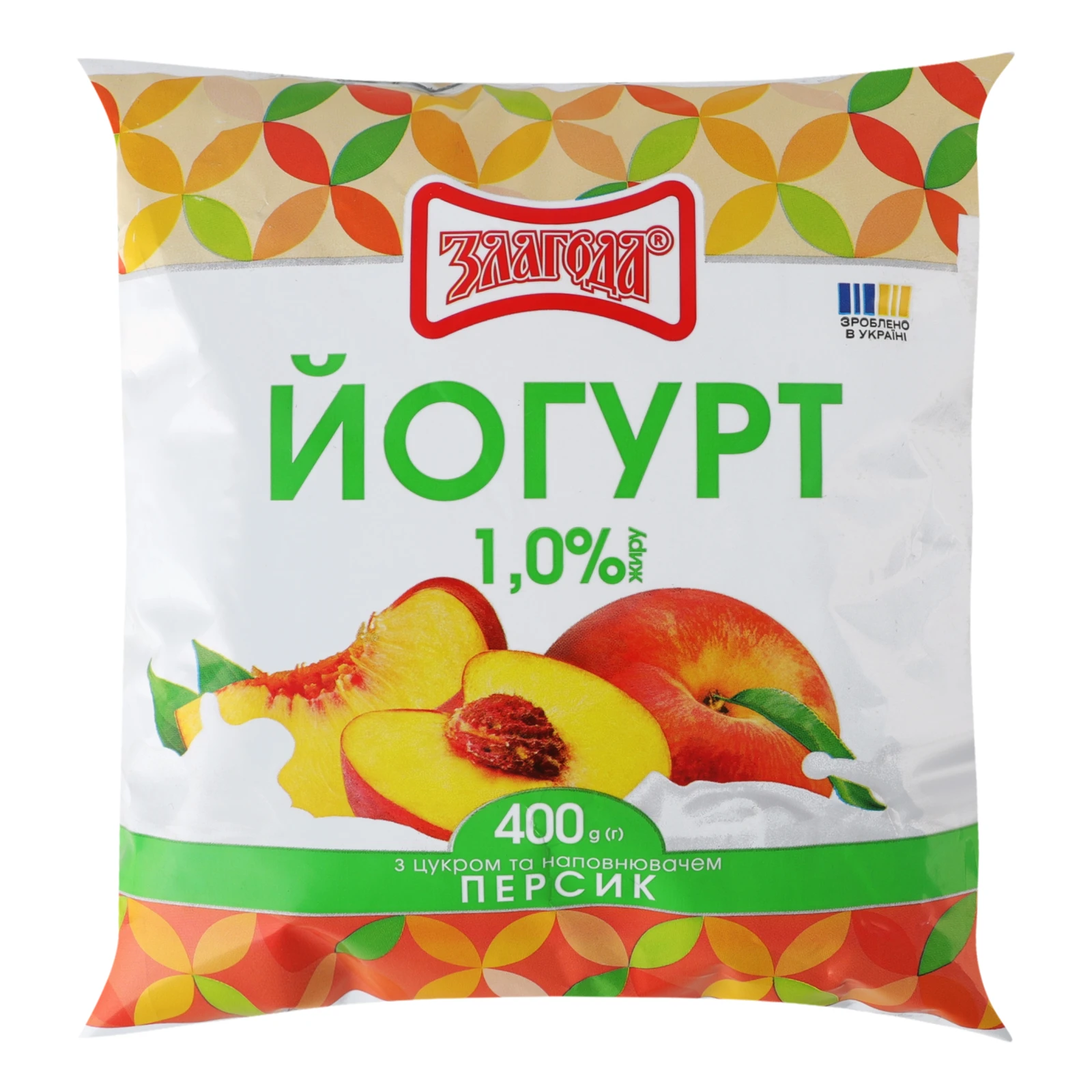 Йогурт Злагода з цукром Персик 1% 400г Фото №:1