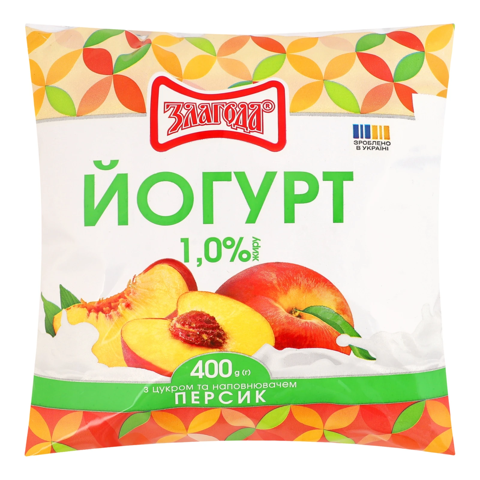 Йогурт Злагода з цукром Персик 1% 400г Фото №:1