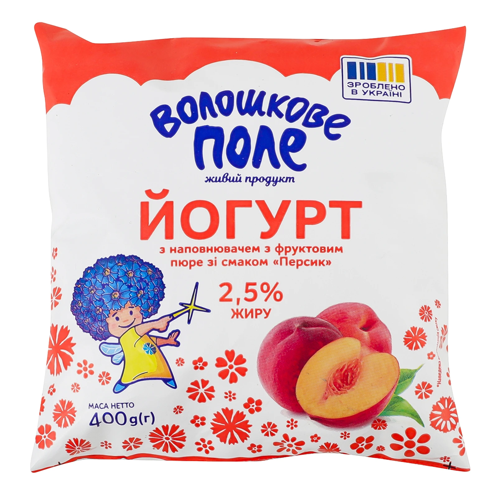 Йогурт Волошкове поле з фруктовим пюре зі смаком Персик 2.5% 400г Фото навігації №:1