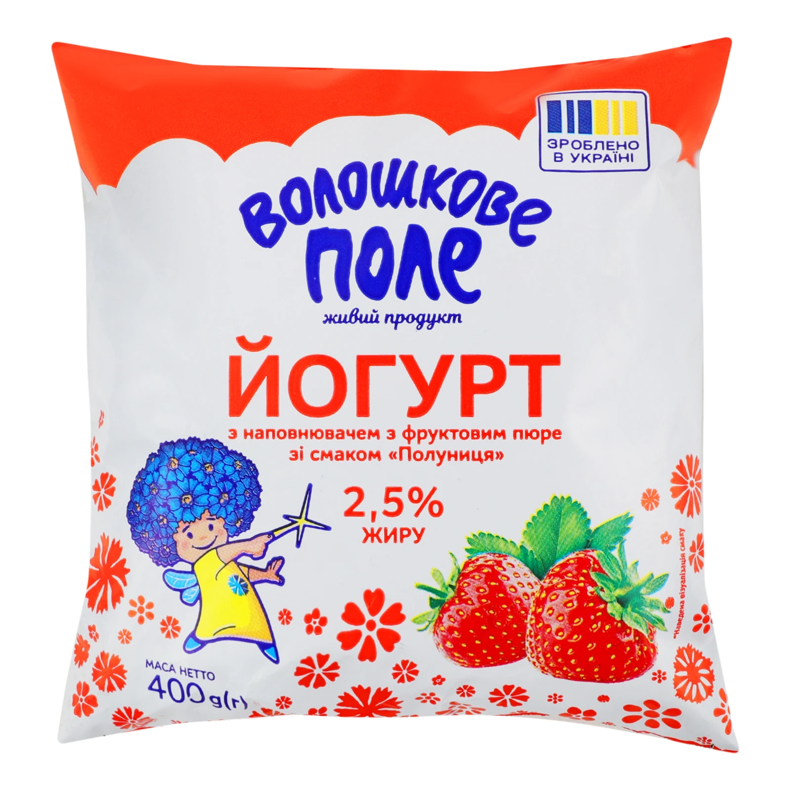 Йогурт Волошкове поле з фруктовим пюре зі смаком Полуниця 2.5% 400г Фото №:1