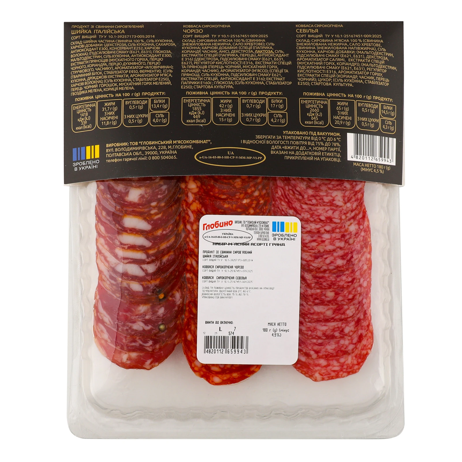 Набір м'ясний Глобино Асорті Гранд вищий сорт нарізка 180г Фото №:2