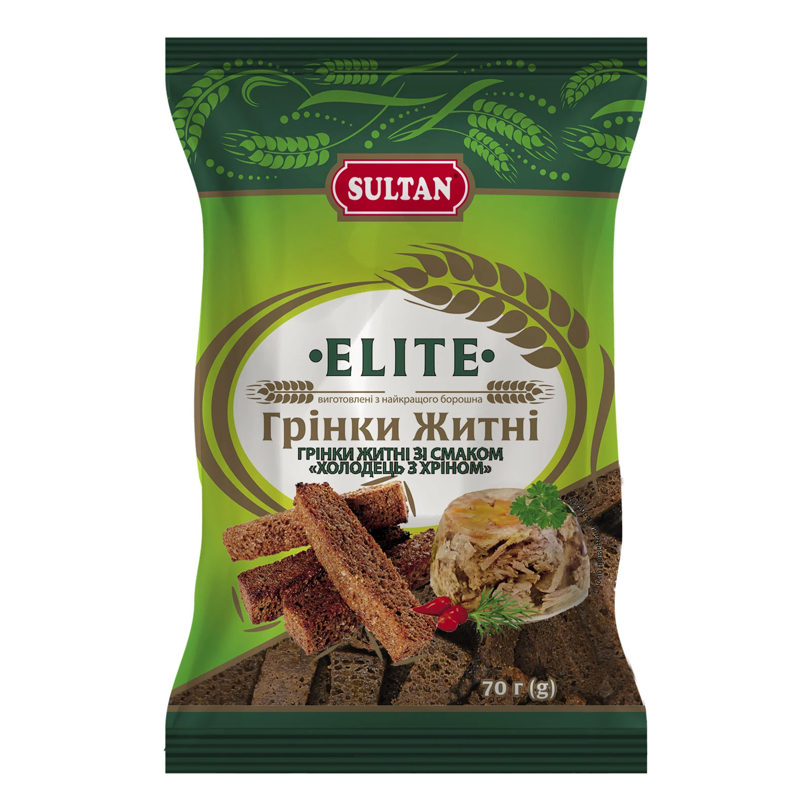 Грінки Sultan Elite житні зі смаком холодець з хріном 70г Фото №:1