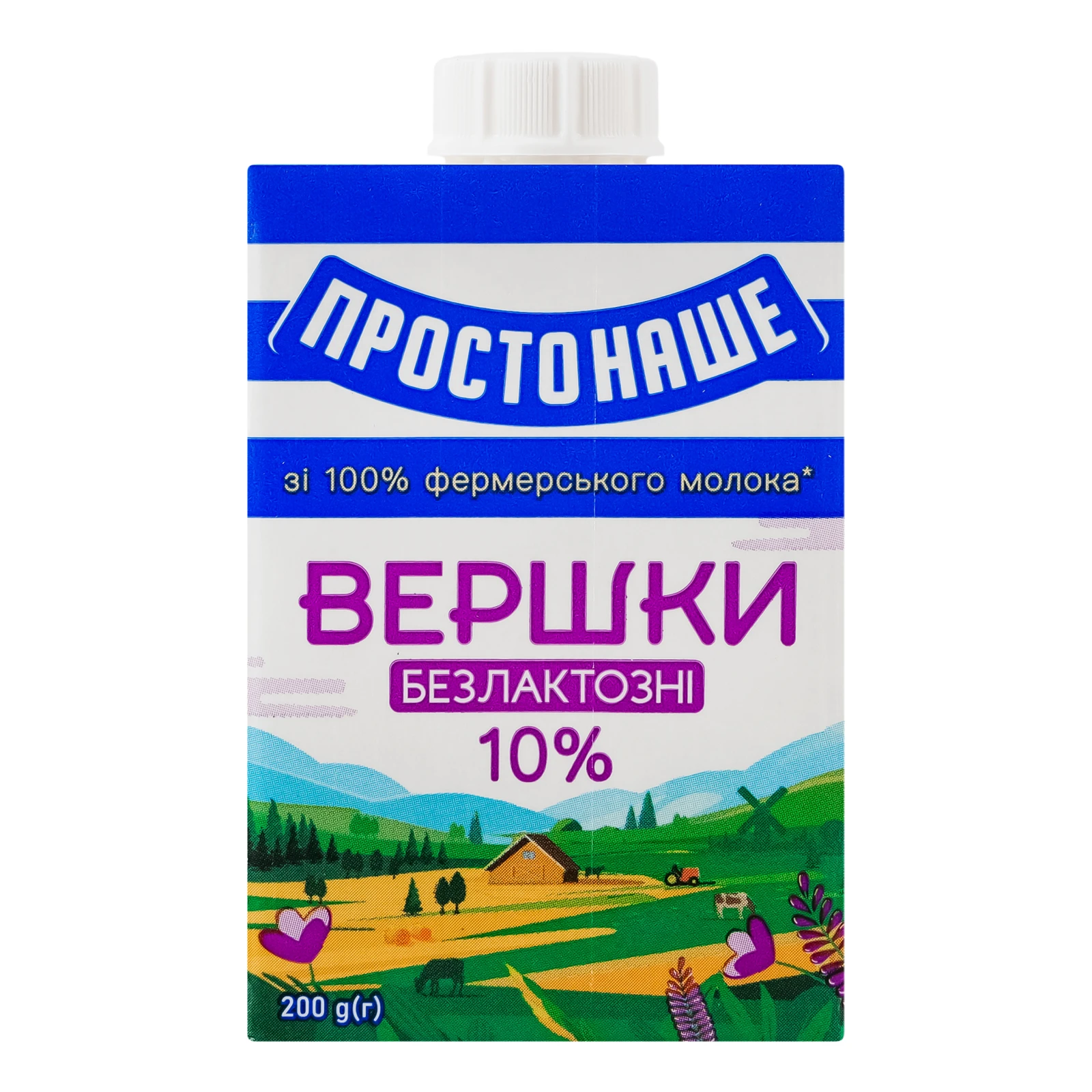 Вершки Простонаше безлактозні стерилізовані 10% 200г Фото навігації №:1
