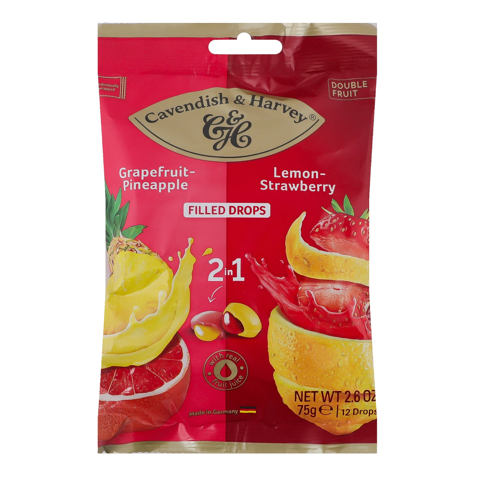 Цукерки Cavendish&Harvey з фруктовою начинкою Грейпфрут з наповнювачем ананас та Лимон з наповнювачем полуниця 75г Фото №:1