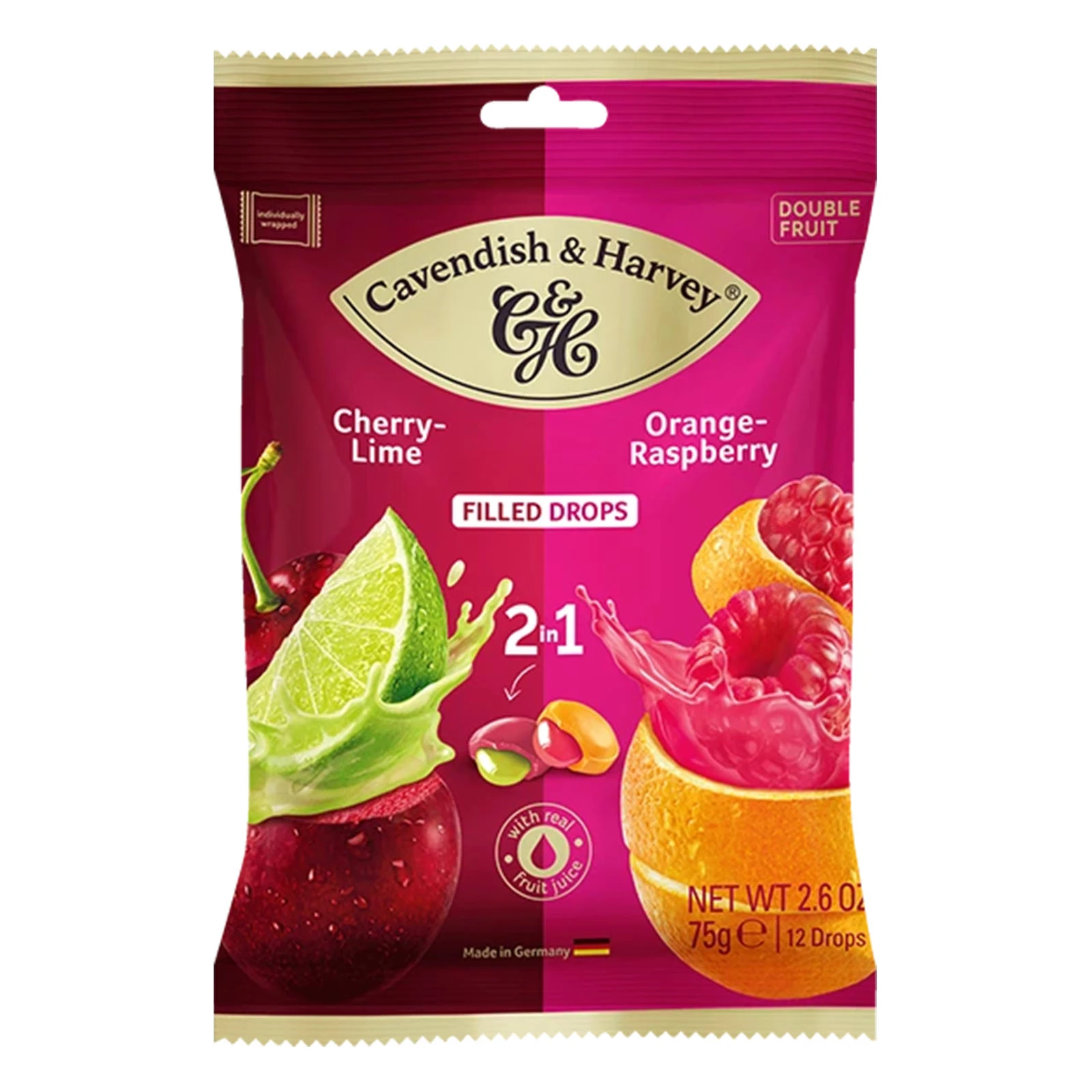 Цукерки Cavendish & Harvey 75г з фрукт начинкою вишня,лайм,апельс,малина Новинка Фото навігації №:1
