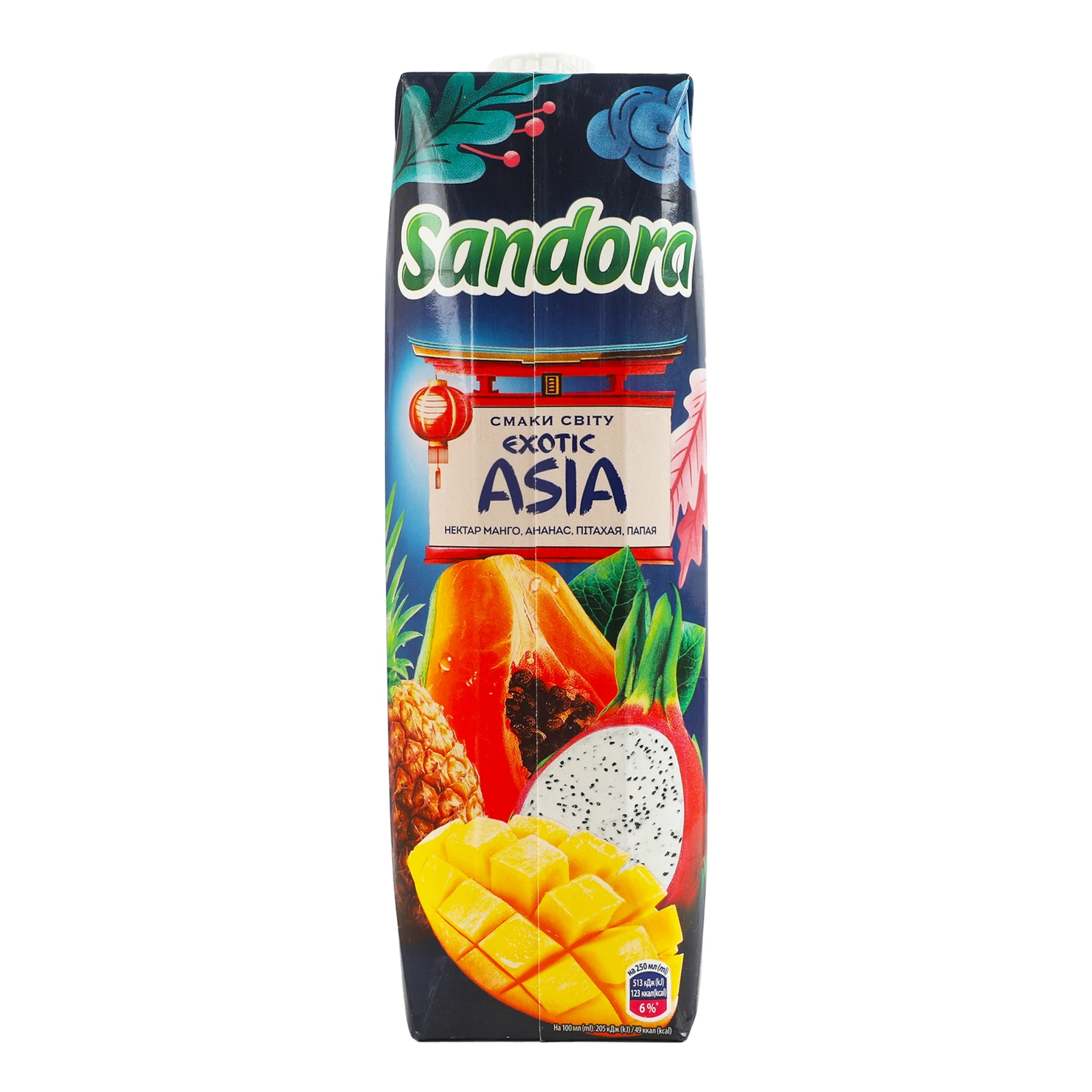 Нектар Sandora Смаки світу Екзотична Азія неосвітлений стерилізований Манго-ананас-пітахая-папая 950мл Фото №:2