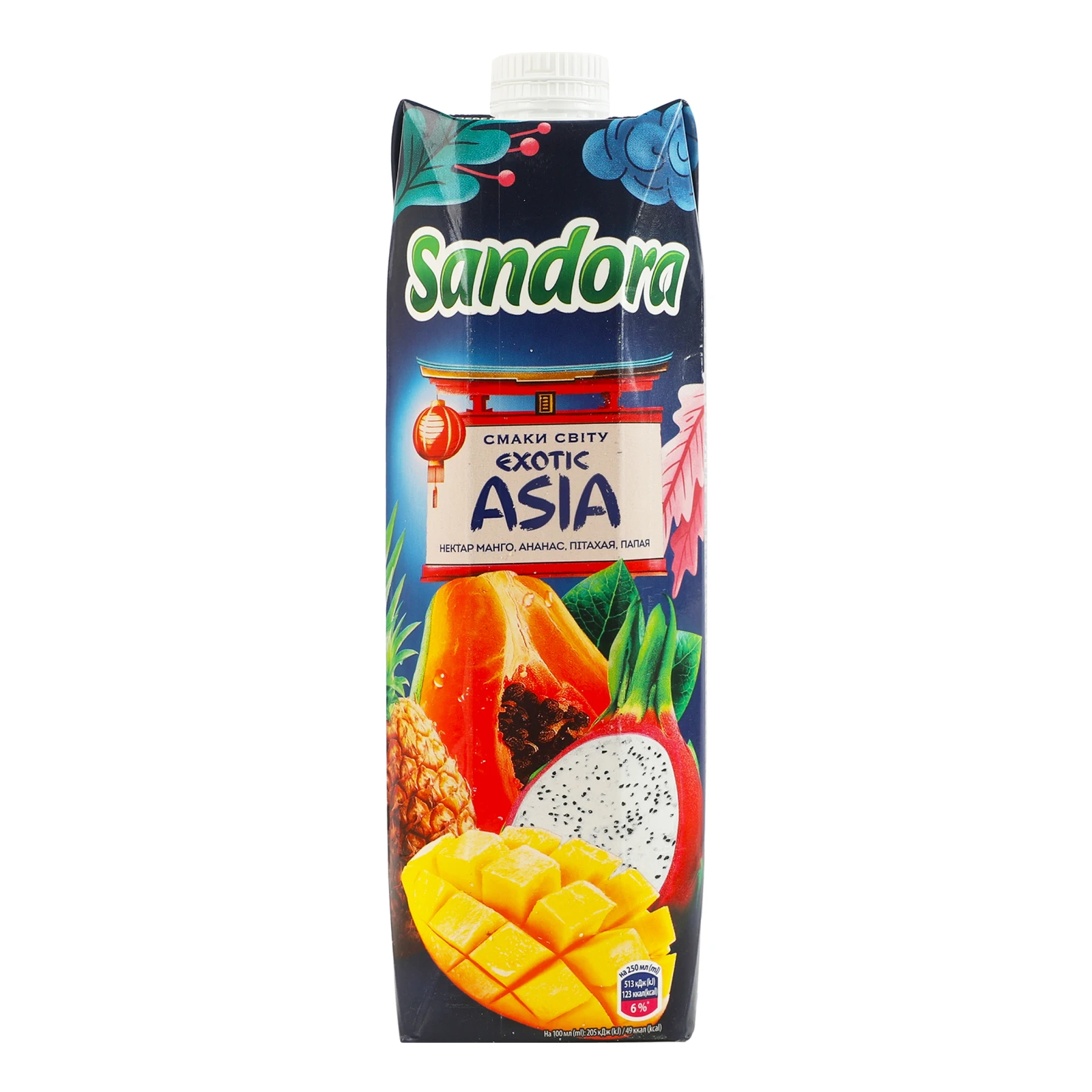 Нектар Sandora Смаки світу Екзотична Азія неосвітлений стерилізований Манго-ананас-пітахая-папая 950мл Фото №:1