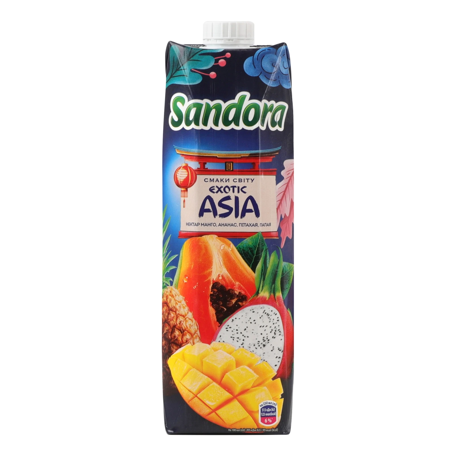 Нектар Sandora Смаки світу Exotic Asia неосвітлений стерилізований Манго-ананас-пітахая-папая 950мл Фото навігації №:1
