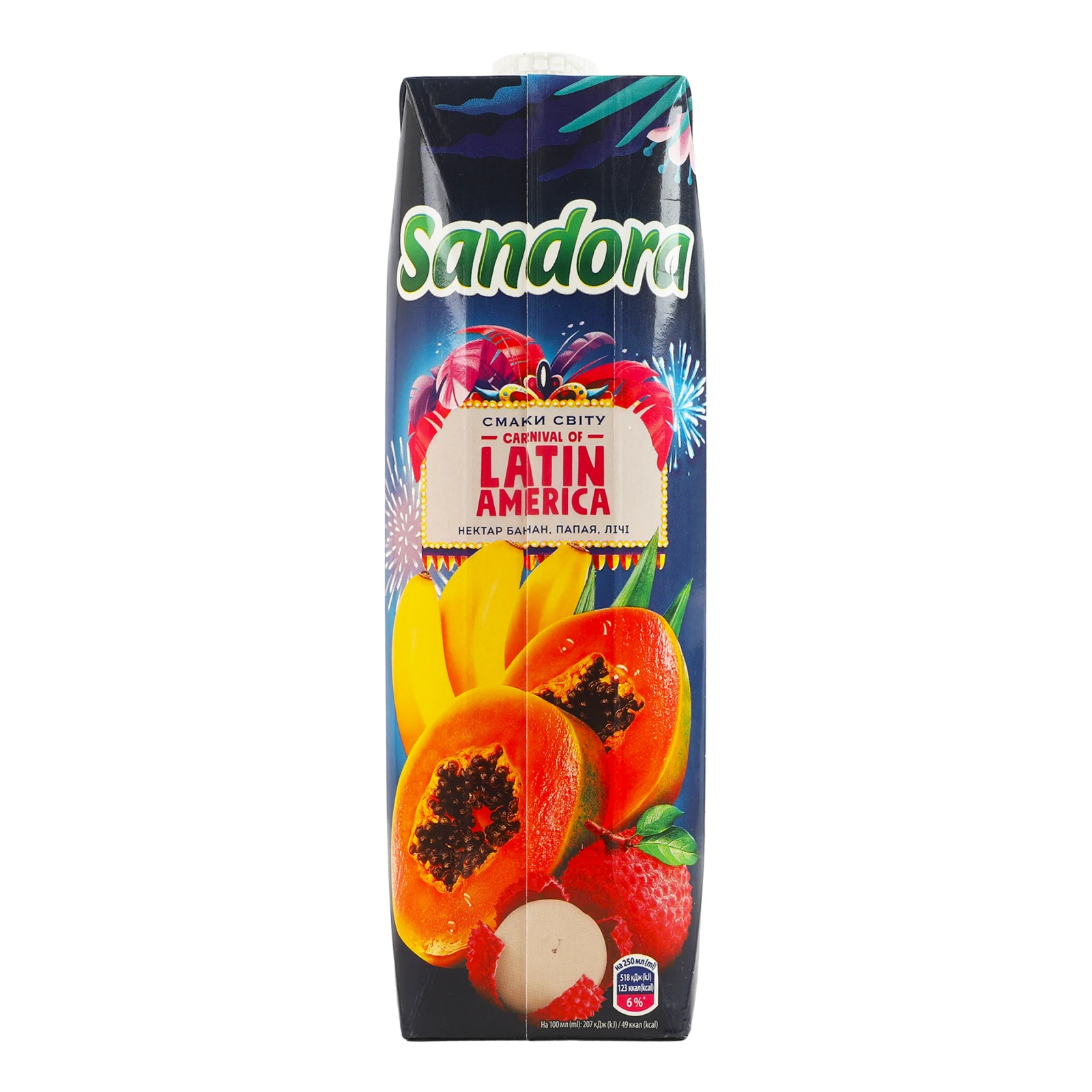 Нектар Sandora Смаки світу Карнавал Латинської Америки неосвітлений стерилізований Банан-папая-лічі 950мл Фото №:2