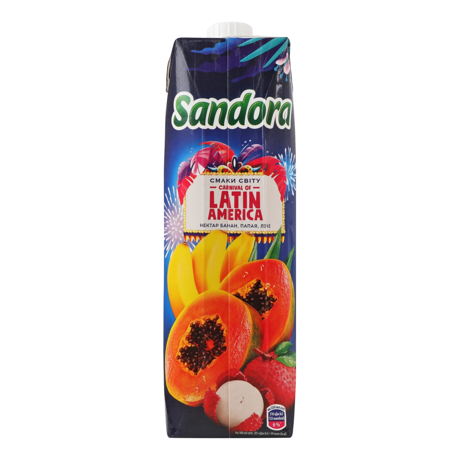 Нектар Sandora Смаки світу Carnival of Latin America неосвітлений стерилізований Банан-папая-лічі 950мл Фото №:2