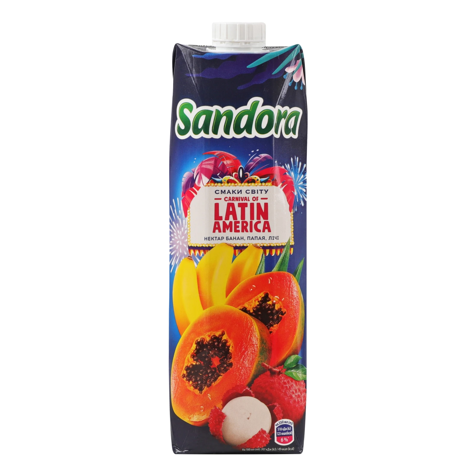 Нектар Sandora Смаки світу Carnival of Latin America неосвітлений стерилізований Банан-папая-лічі 950мл Фото №:1