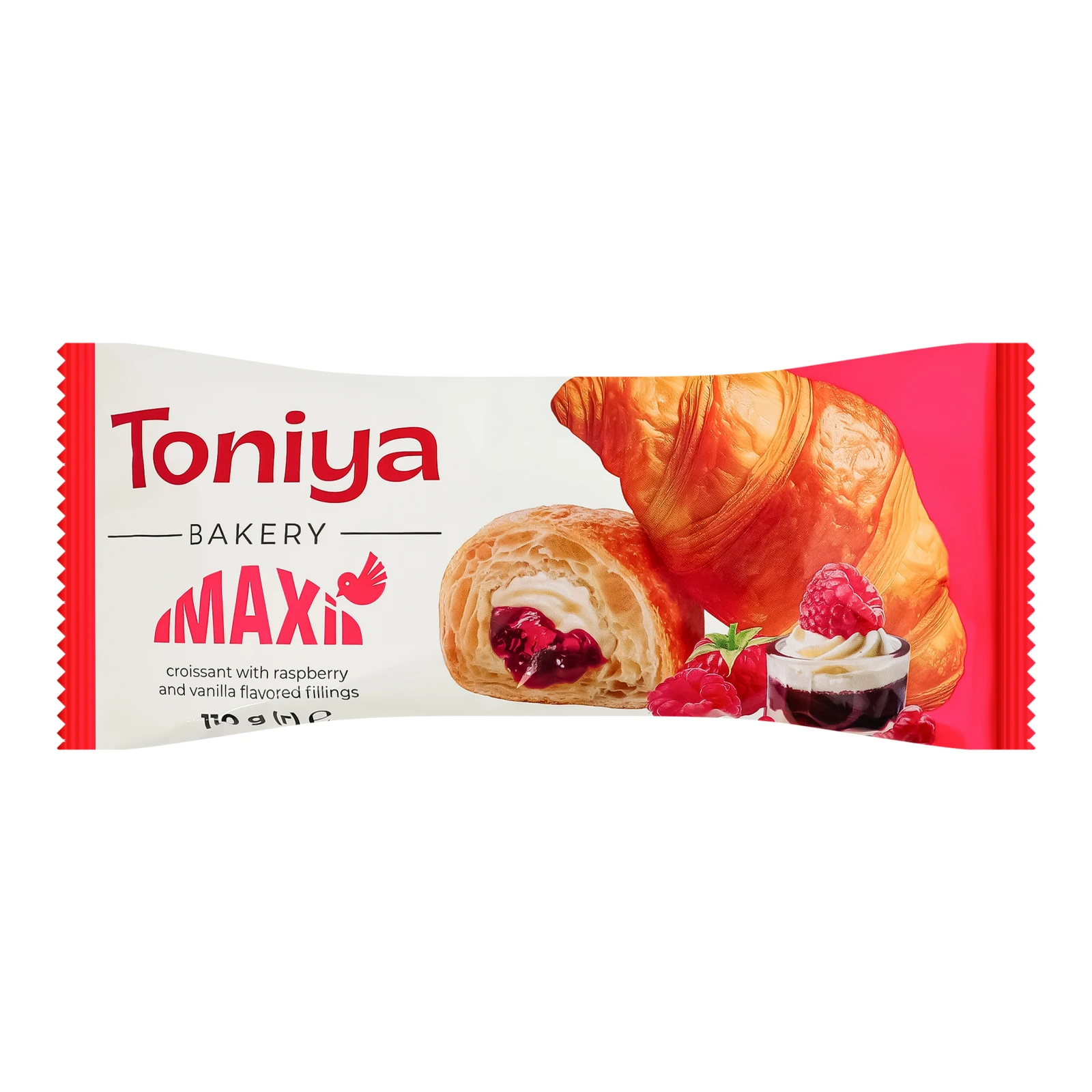 Круасан Toniya Maxi з наповнювачами зі смаком малини та ванілі 110г
