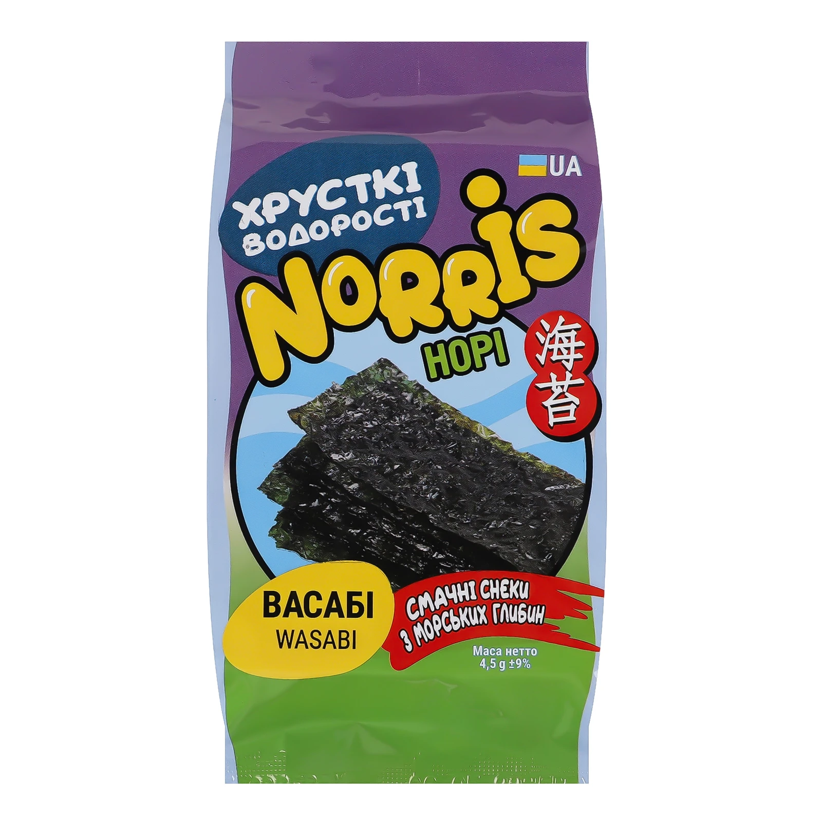 Снеки норі Norris хрусткі водорості Васабі 4.5г Фото №:1
