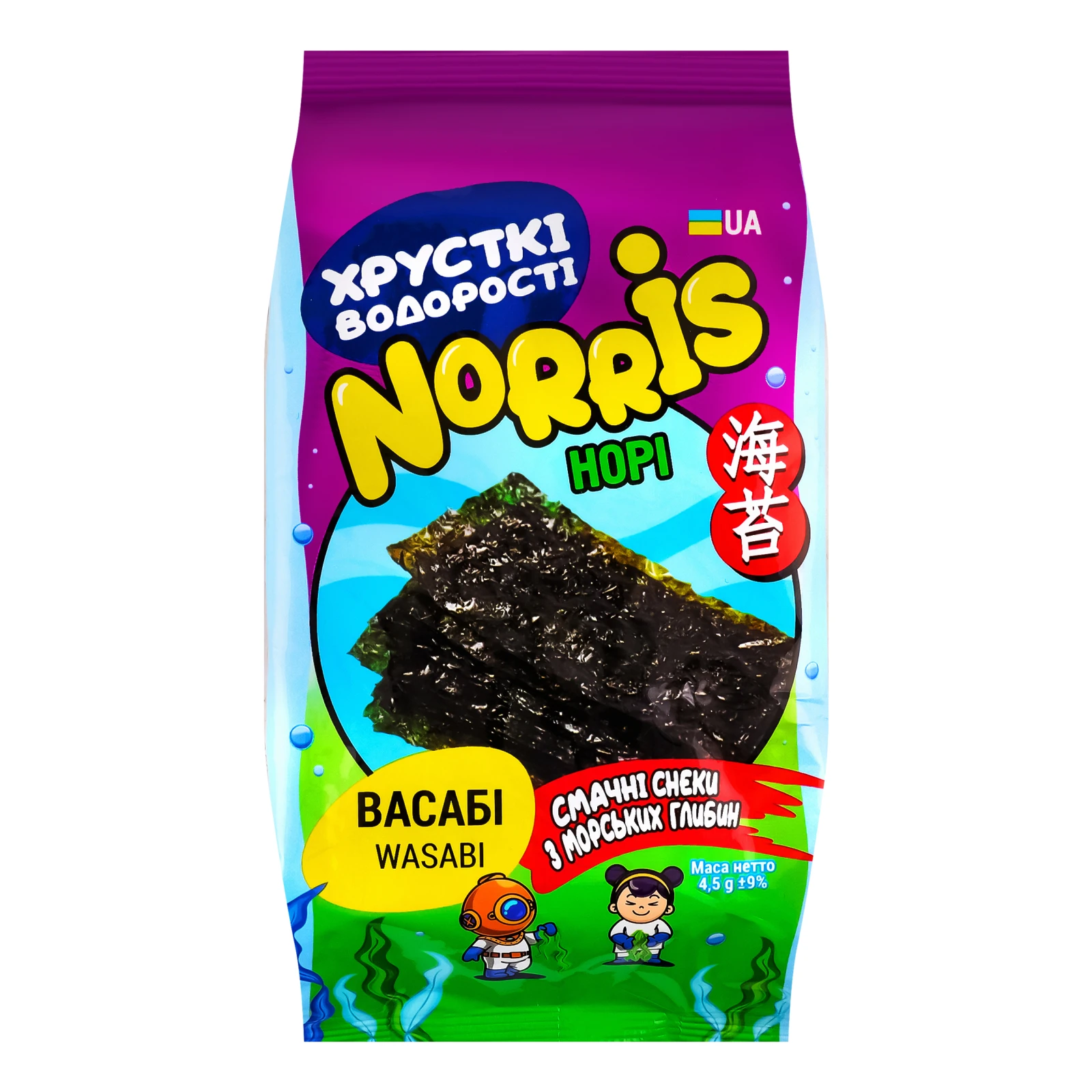 Снеки норі Norris хрусткі водорості Васабі 4.5г Фото №:1