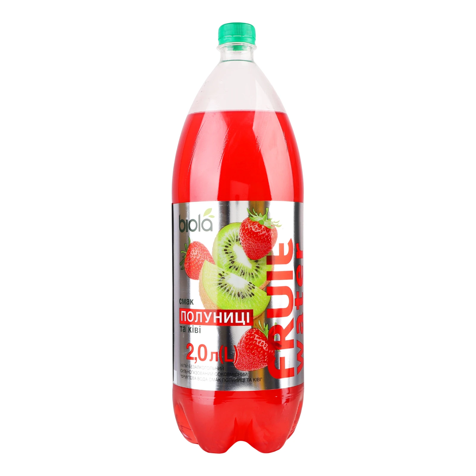 Напій Biola соковмісний Fruit Water безалкогольний сильногазований Полуниця-ківі 2л Фото №:1