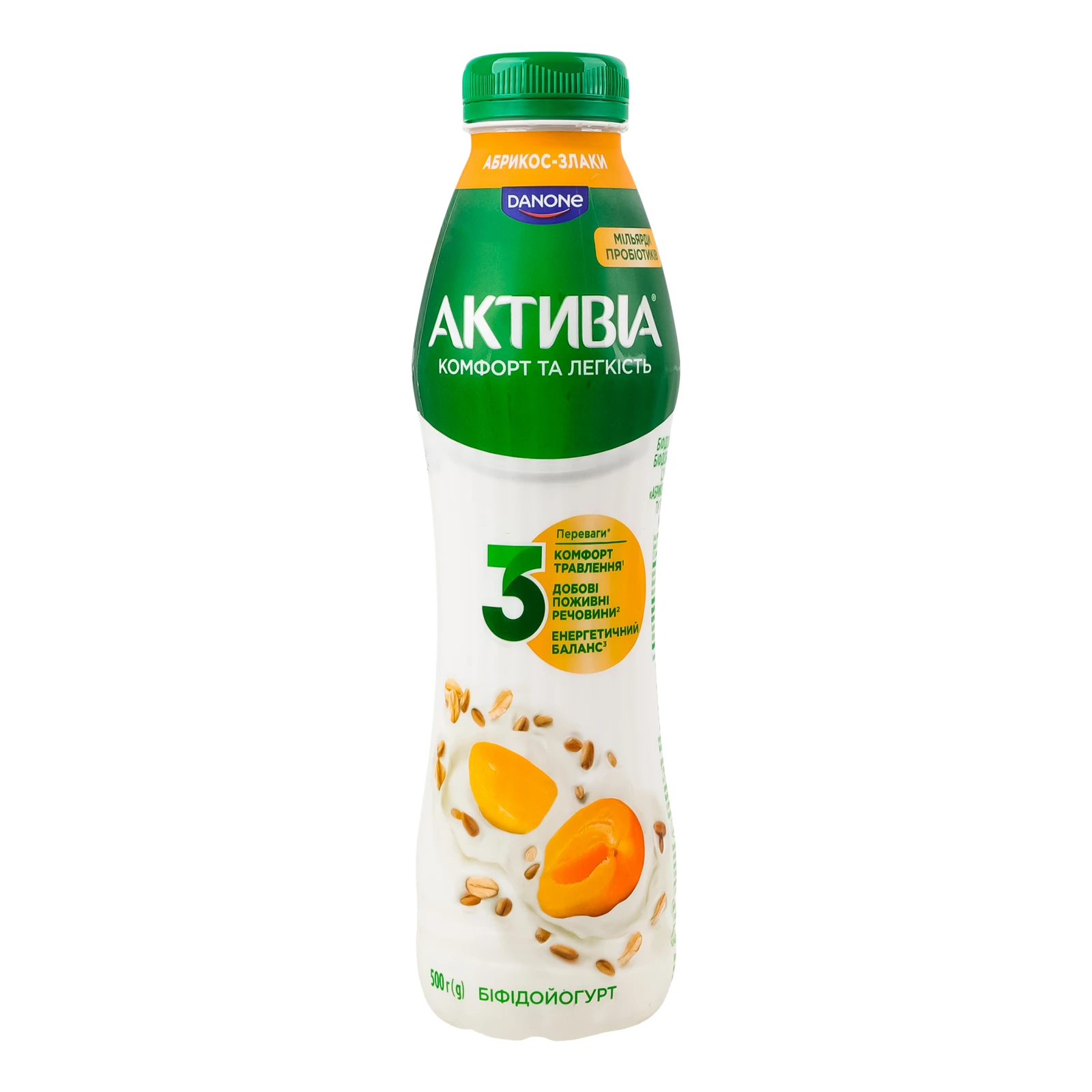Біфідойогурт Активіа питний Абрикос-злаки 1.2% 500г