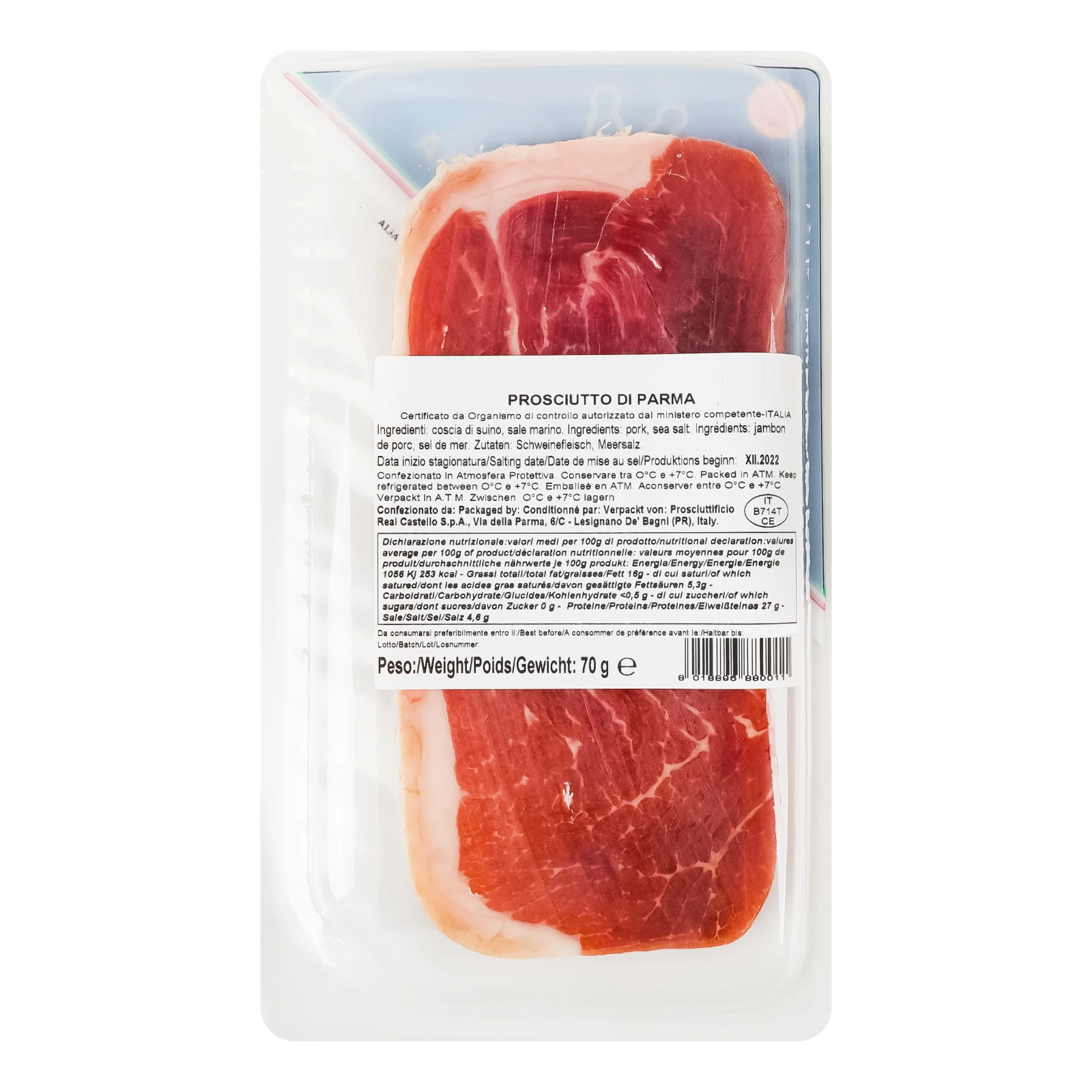 Шинка Simonini Prosciutto di Parma нарізка сиров'ялена 70г Фото №:2